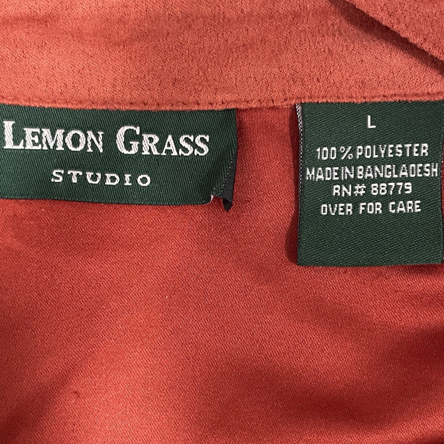 Lemon Grass Orange Soft Faux Suede Like Button Up Long Sleeve Shirt Size Large L