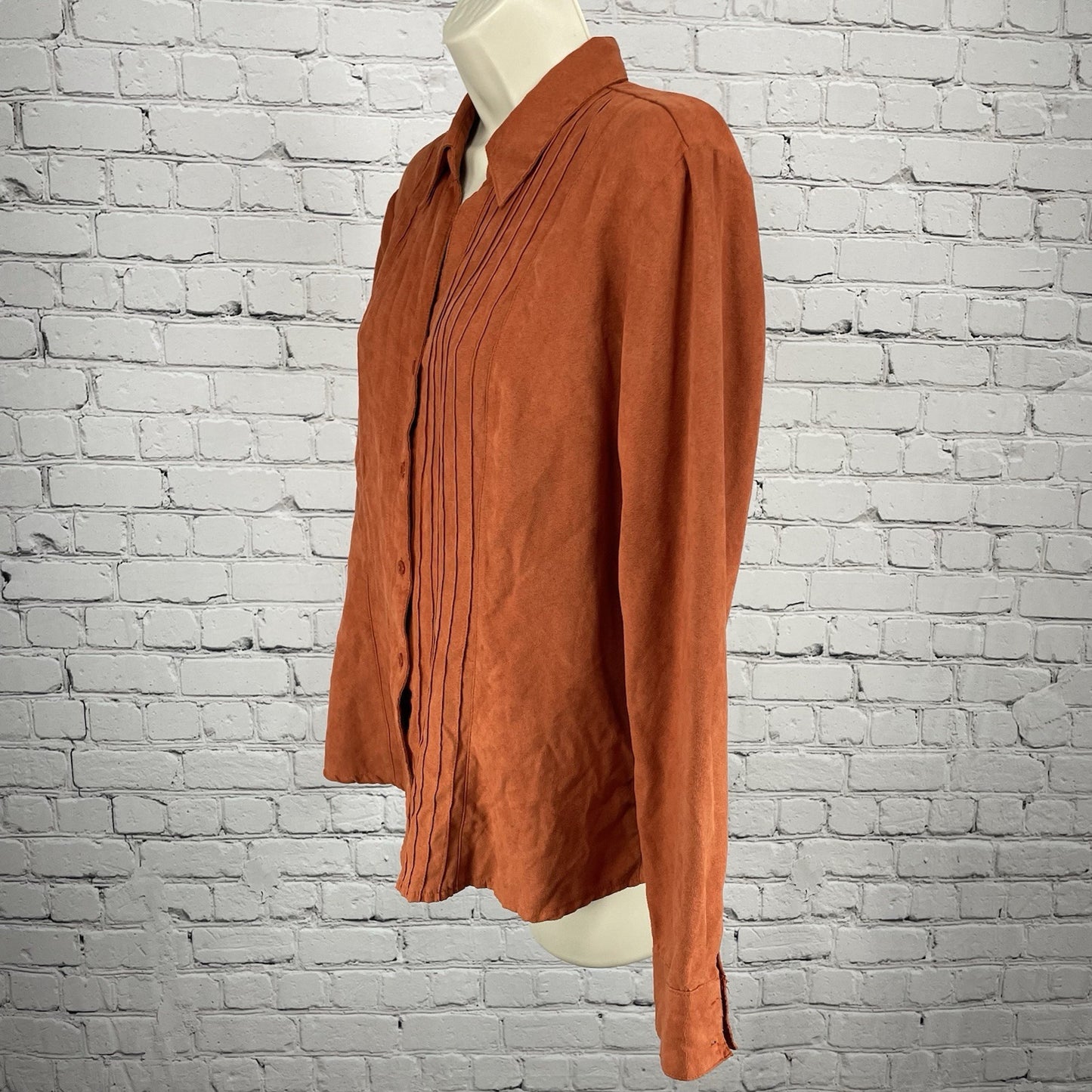 Lemon Grass Orange Soft Faux Suede Like Button Up Long Sleeve Shirt Size Large L