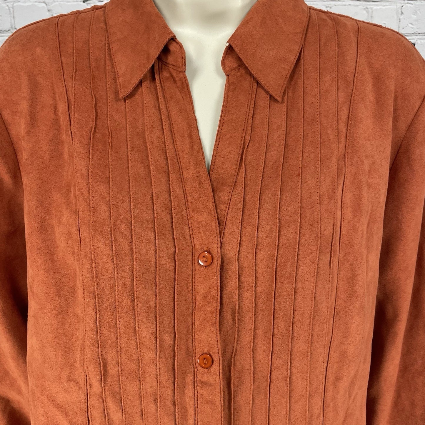 Lemon Grass Orange Soft Faux Suede Like Button Up Long Sleeve Shirt Size Large L