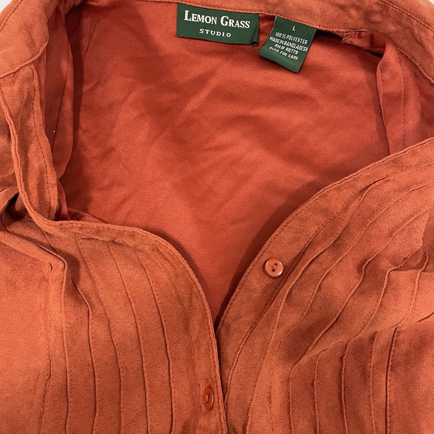 Lemon Grass Orange Soft Faux Suede Like Button Up Long Sleeve Shirt Size Large L