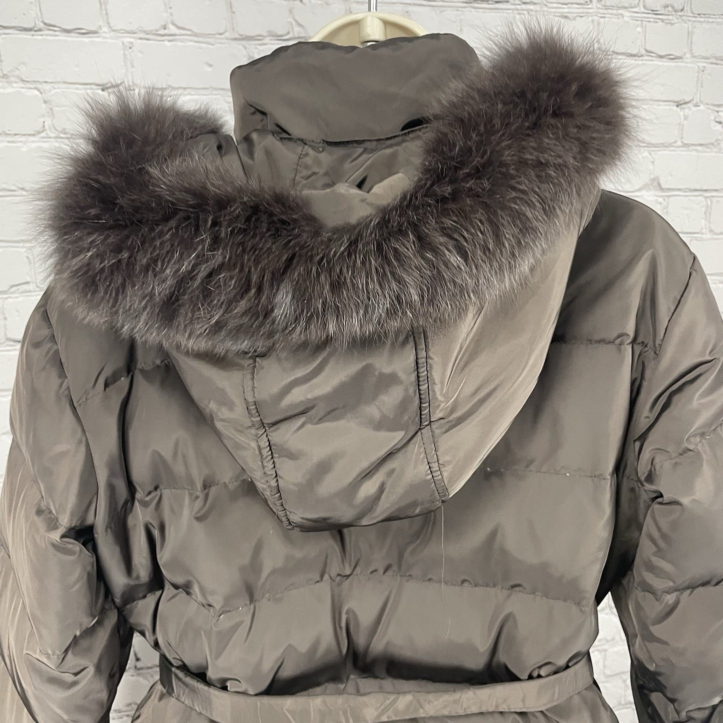 Tahari Brown Puffer Down Filled Genuine Fox Fur Removable Hood Coat Size Large L