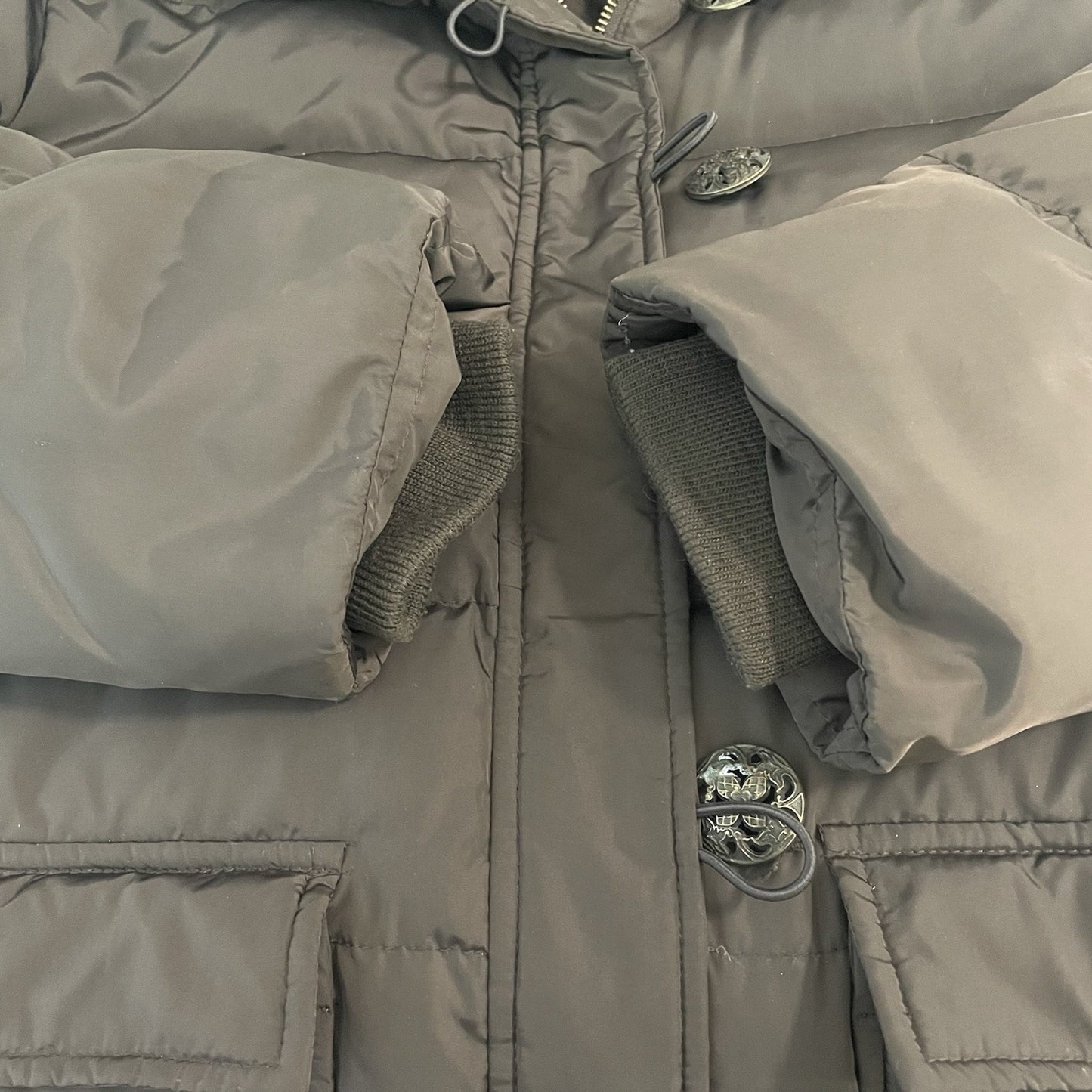 Tahari Brown Puffer Down Filled Genuine Fox Fur Removable Hood Coat Size Large L
