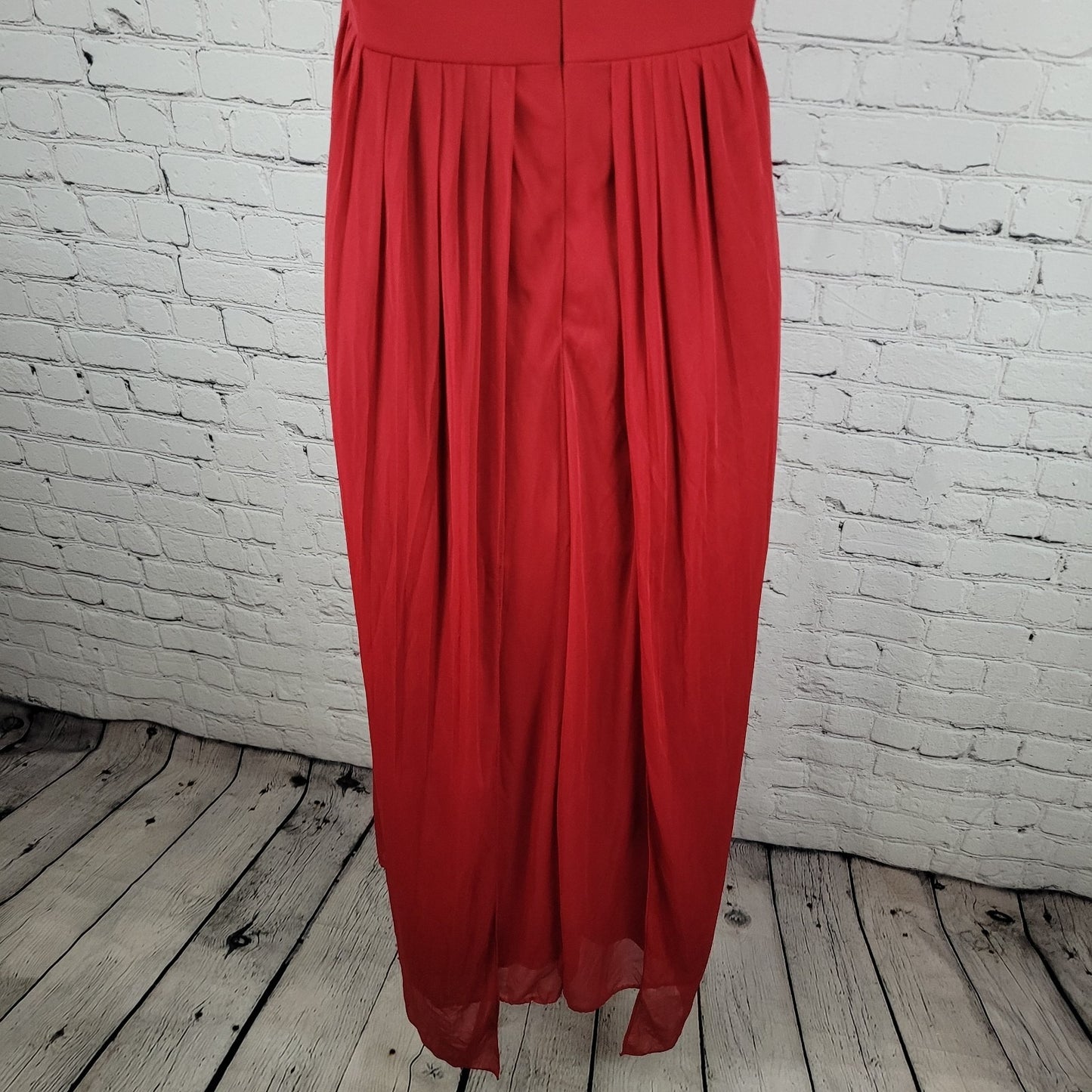 David's Bridal Apple Red Chiffon Empire Waist Pleated Strapless Gown Maxi Dress 18