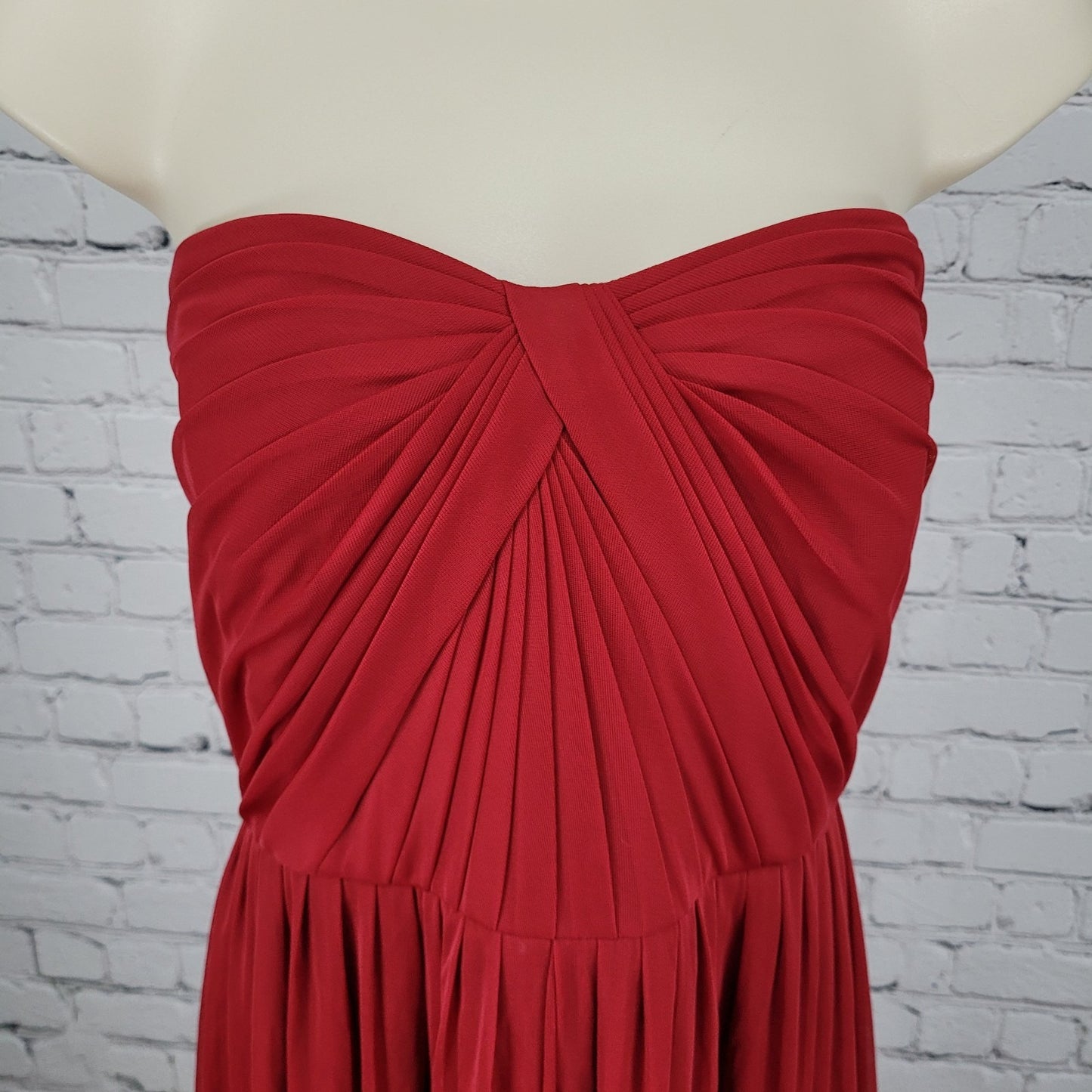 David's Bridal Apple Red Chiffon Empire Waist Pleated Strapless Gown Maxi Dress 18