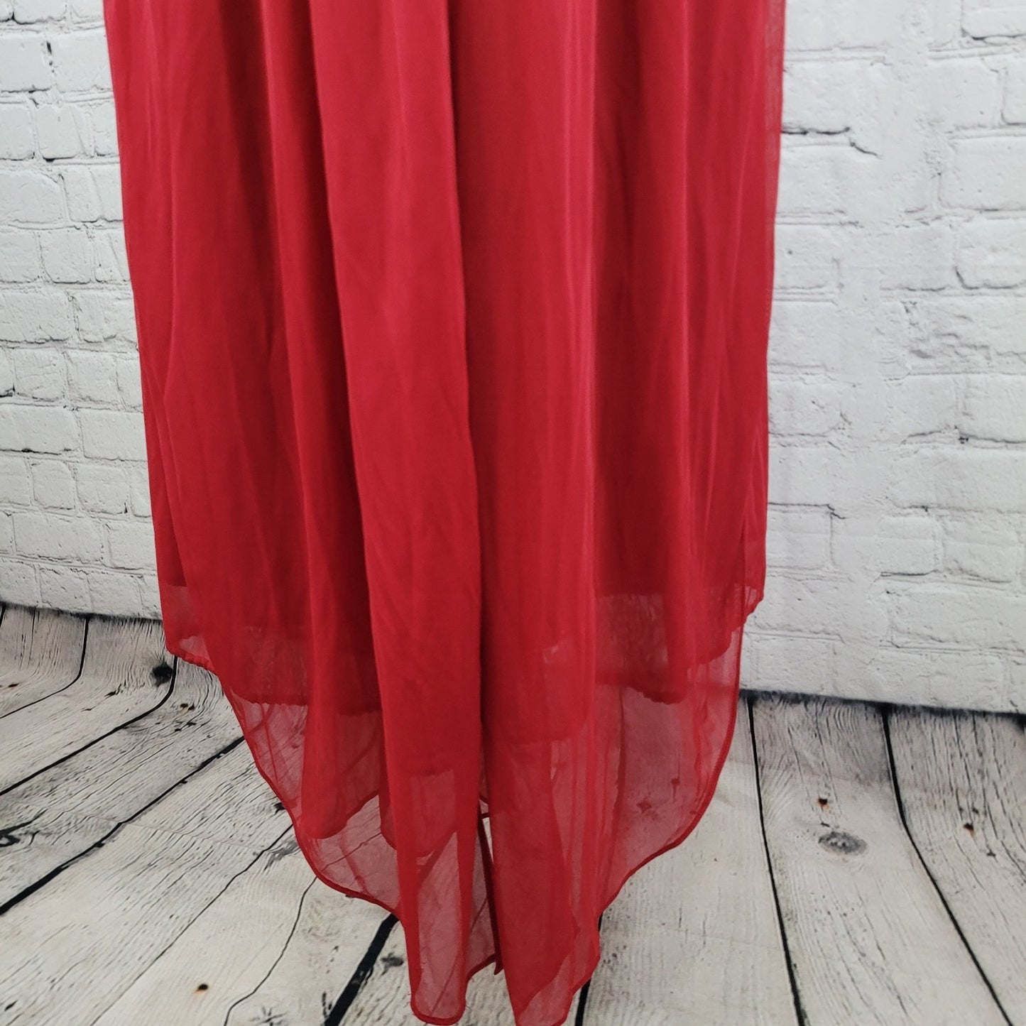 David's Bridal Apple Red Chiffon Empire Waist Pleated Strapless Gown Maxi Dress 18