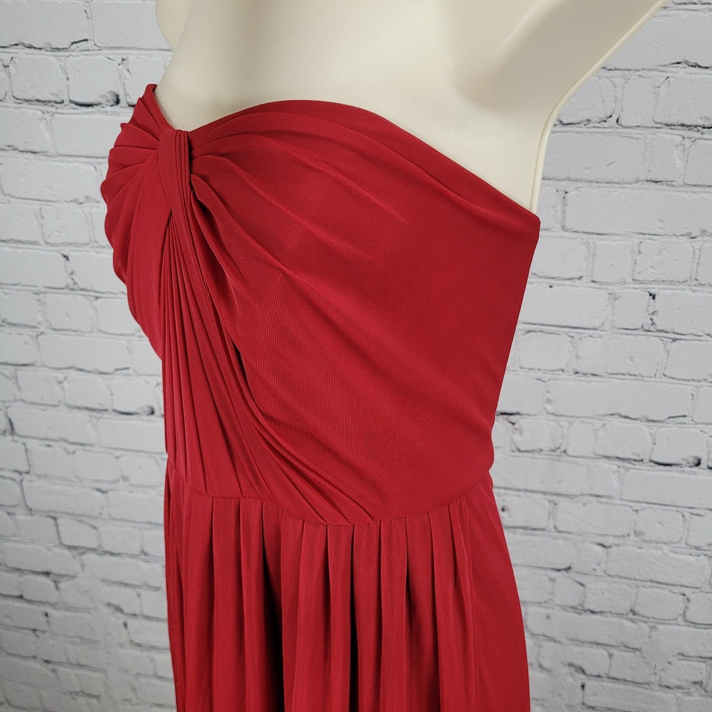 David's Bridal Apple Red Chiffon Empire Waist Pleated Strapless Gown Maxi Dress 18