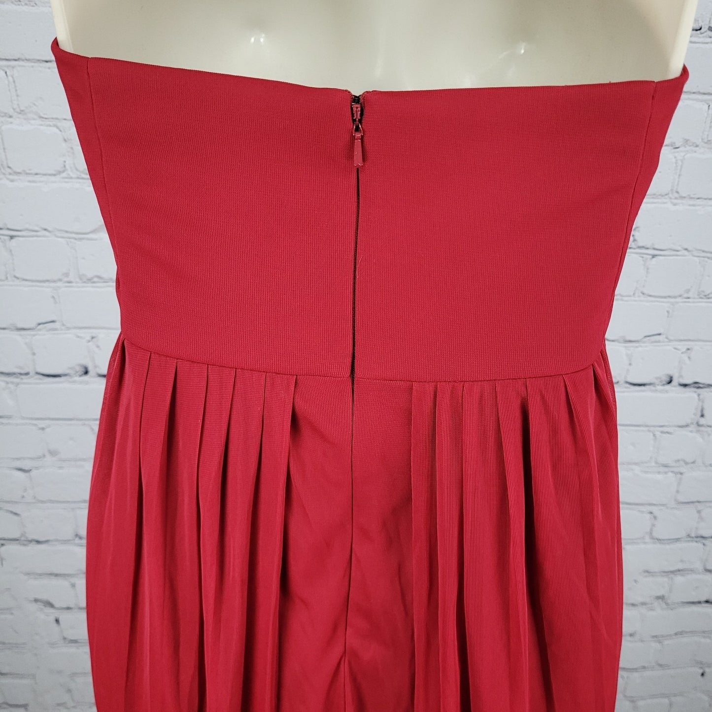 David's Bridal Apple Red Chiffon Empire Waist Pleated Strapless Gown Maxi Dress 18