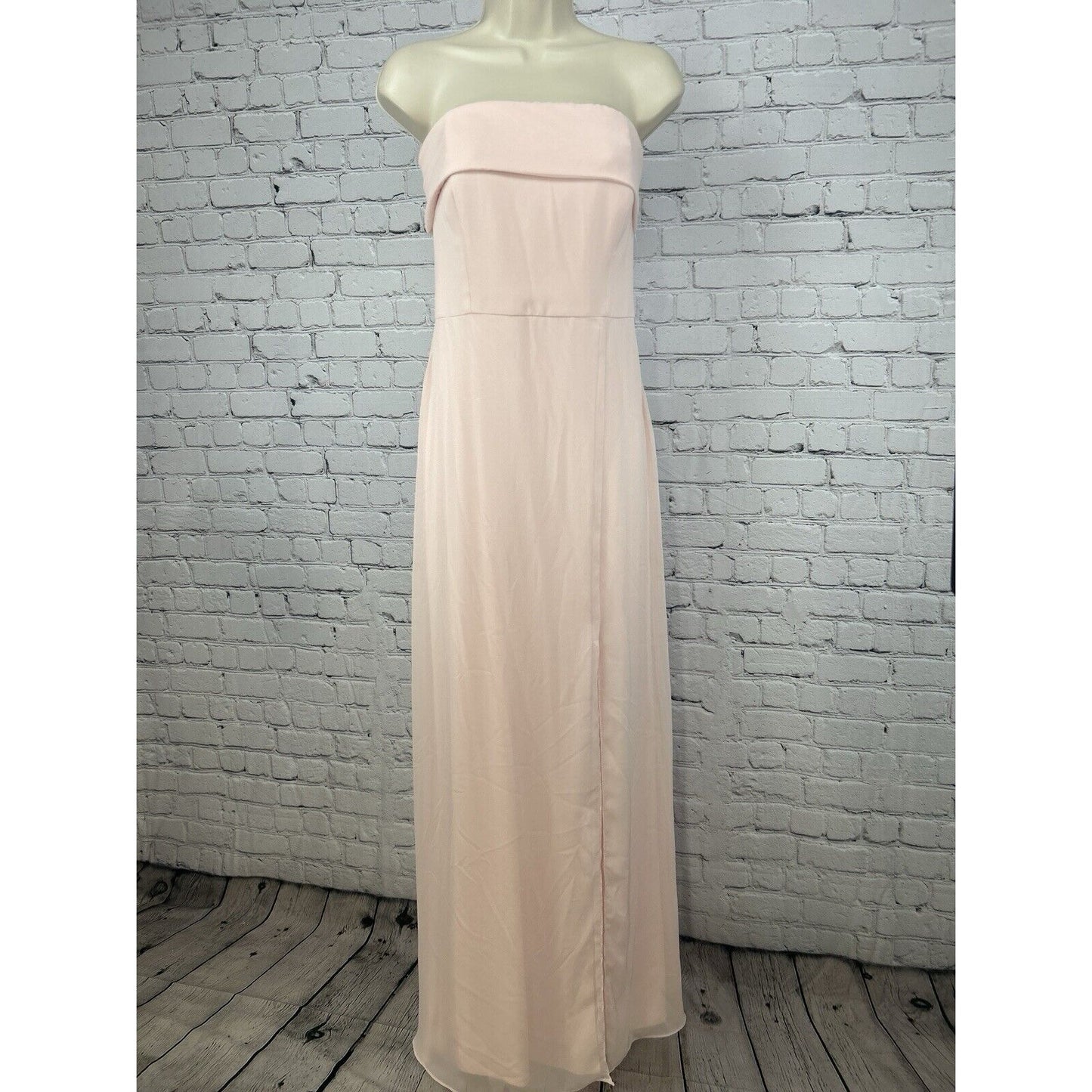 Bella Bridesmaids Light Pink Strapless Lined Zip Up Maxi Dress Size 12 R
