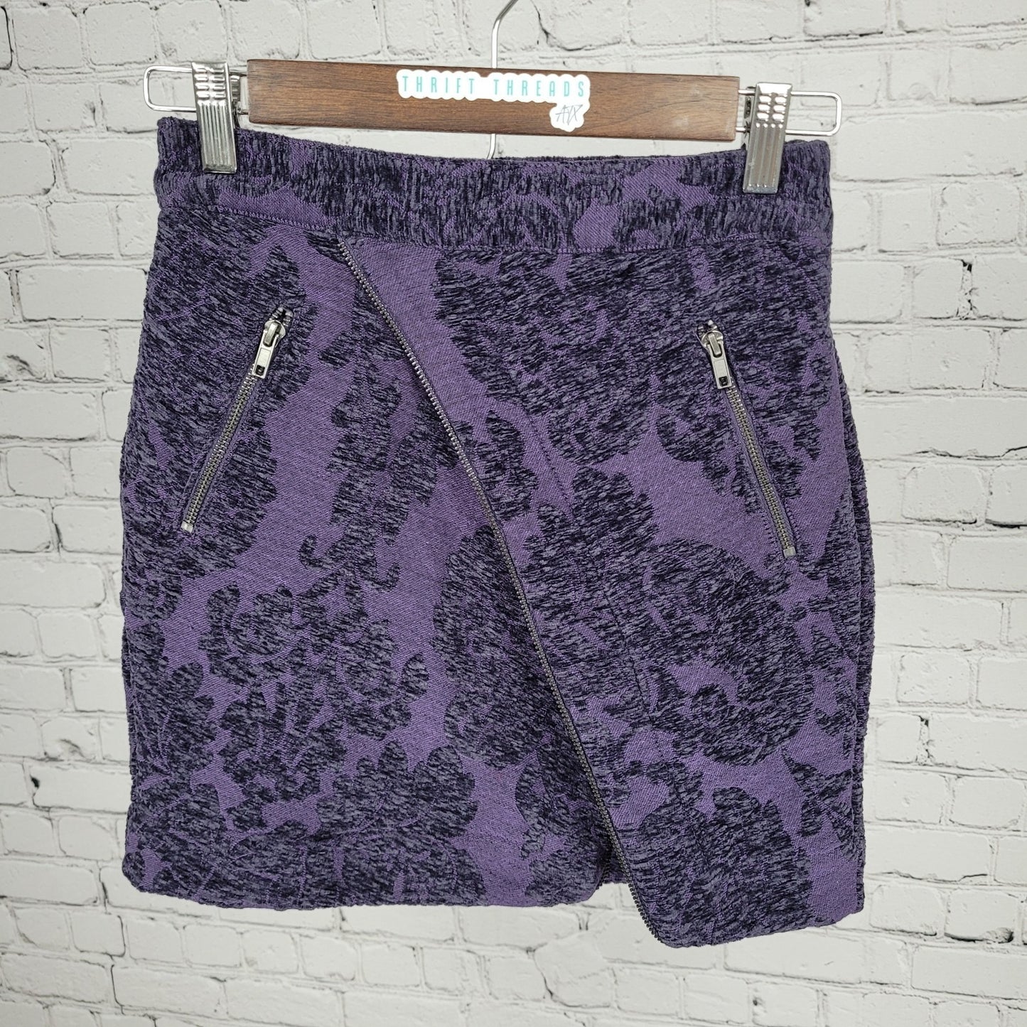 NWT Urban Outfitters Purple Velvety Damask Zipper Accent Mini Skirt Size XS