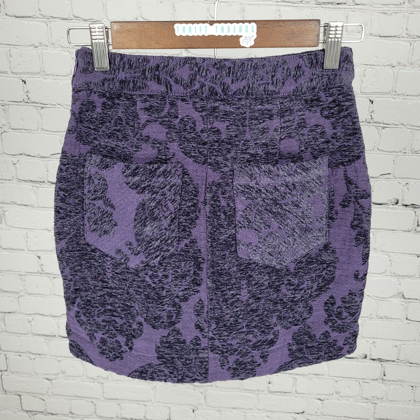 NWT Urban Outfitters Purple Velvety Damask Zipper Accent Mini Skirt Size XS
