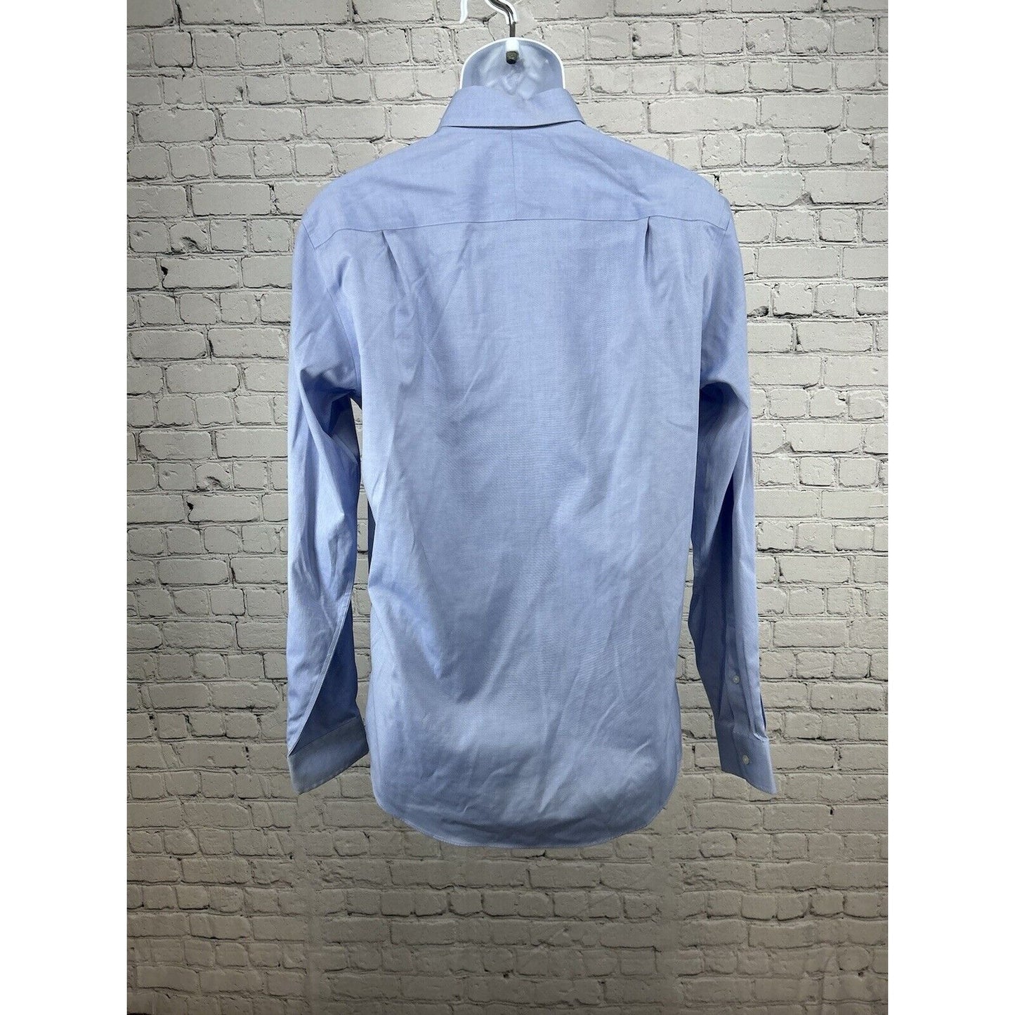 Jos A Bank Traveler Slim Fit Solid Blue 100% Cotton Long Sleeve Button Up L