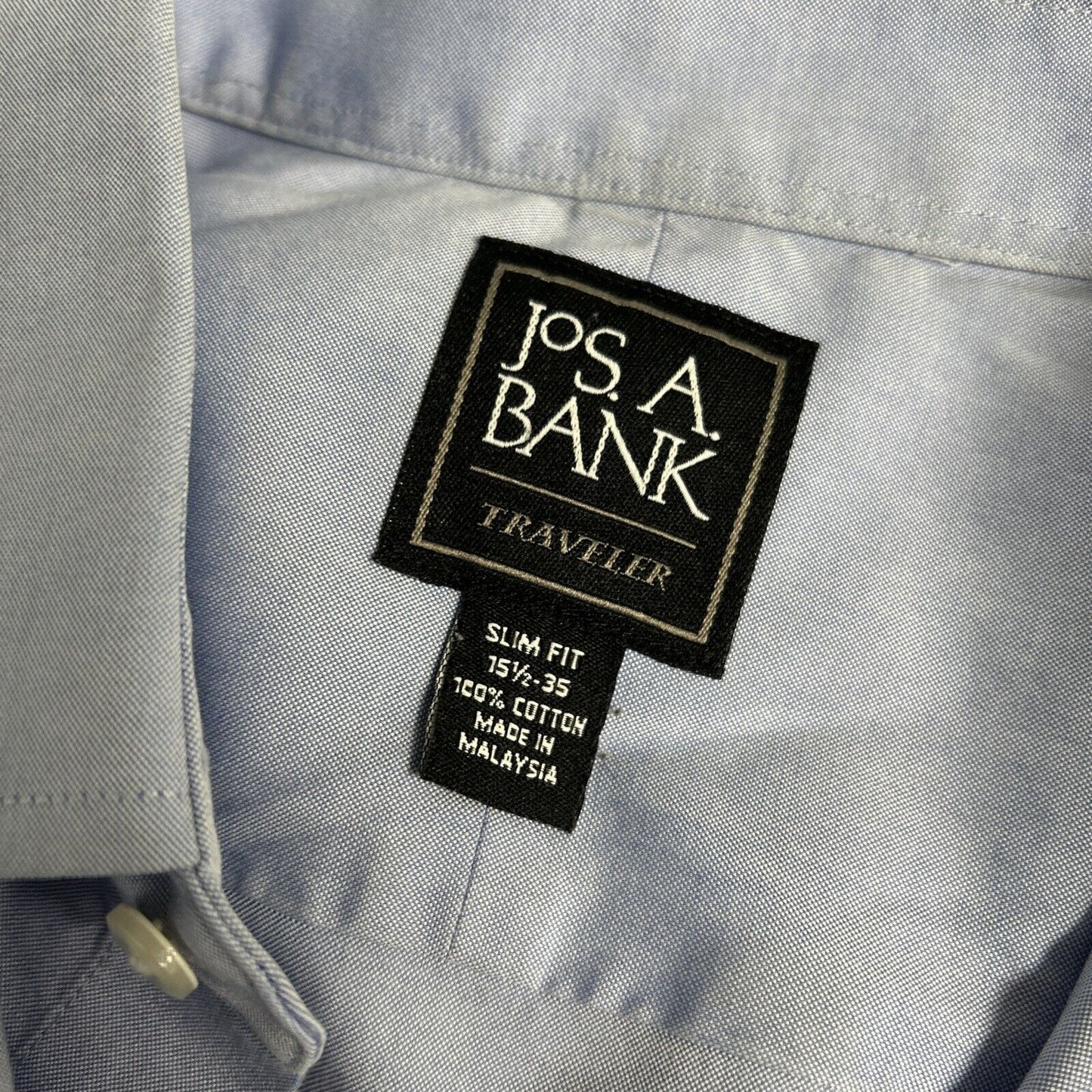Jos A Bank Traveler Slim Fit Solid Blue 100% Cotton Long Sleeve Button Up L