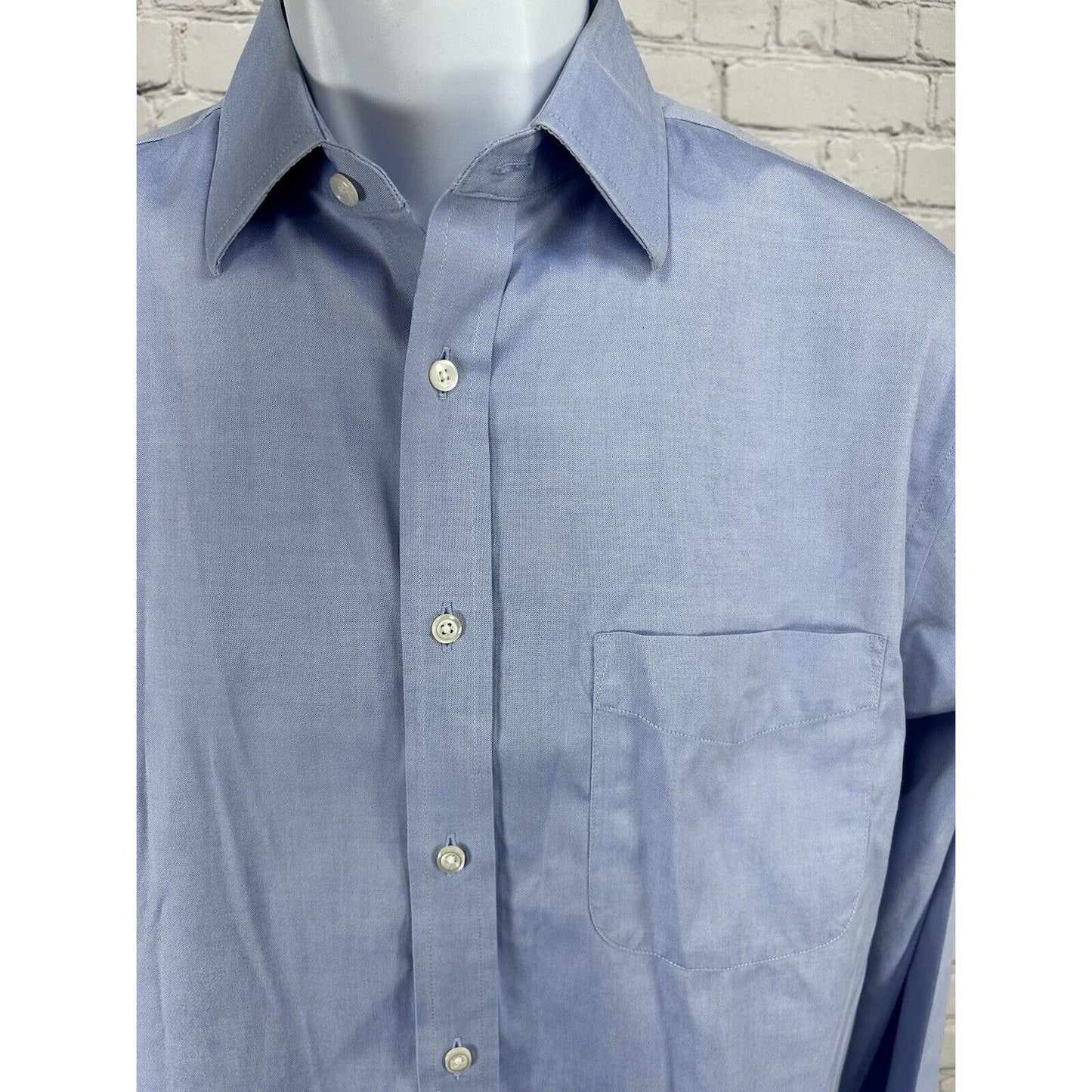 Jos A Bank Traveler Slim Fit Solid Blue 100% Cotton Long Sleeve Button Up L