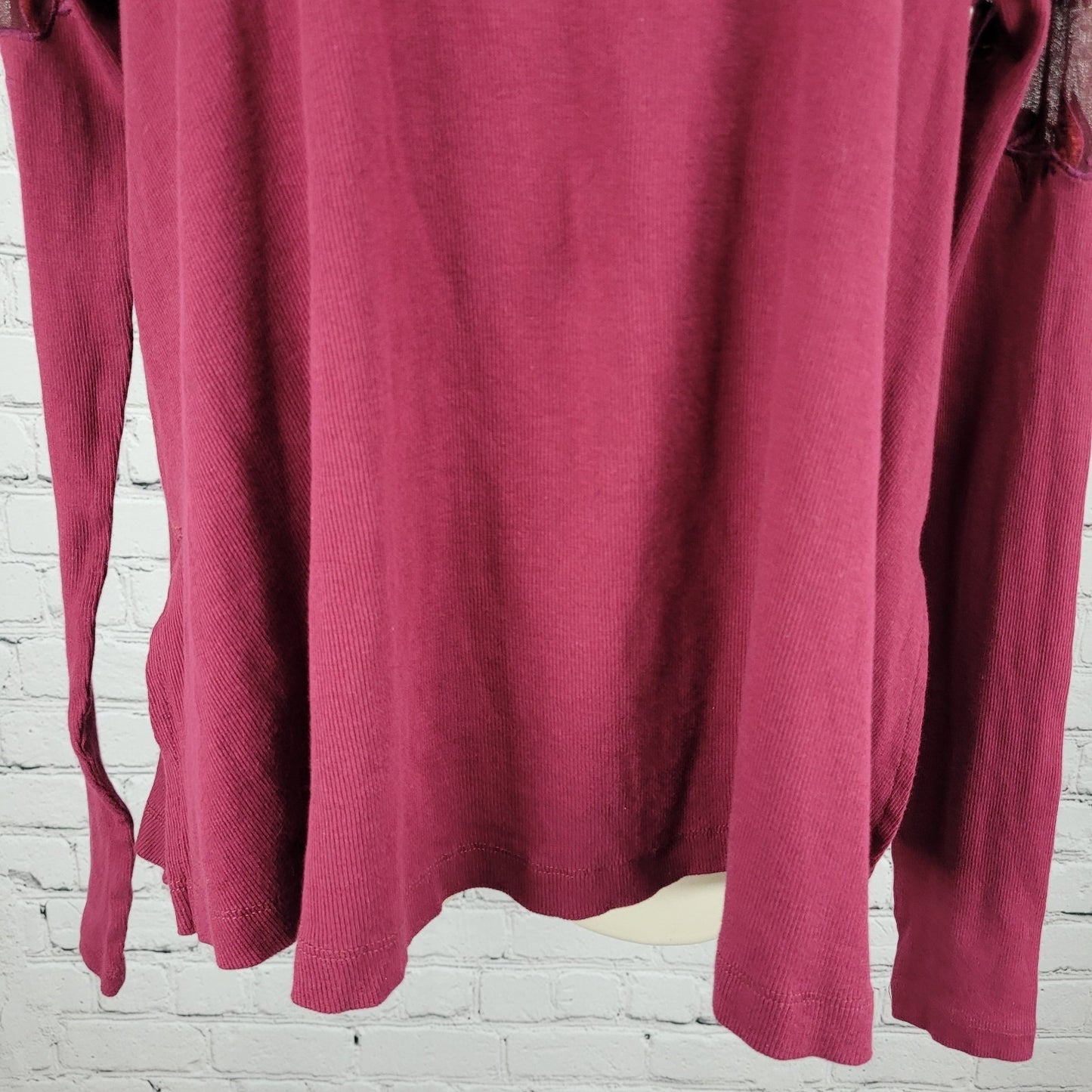 Free People Purple & Red Mesh Floral Embroidered Long Sleeve Top Size Small S