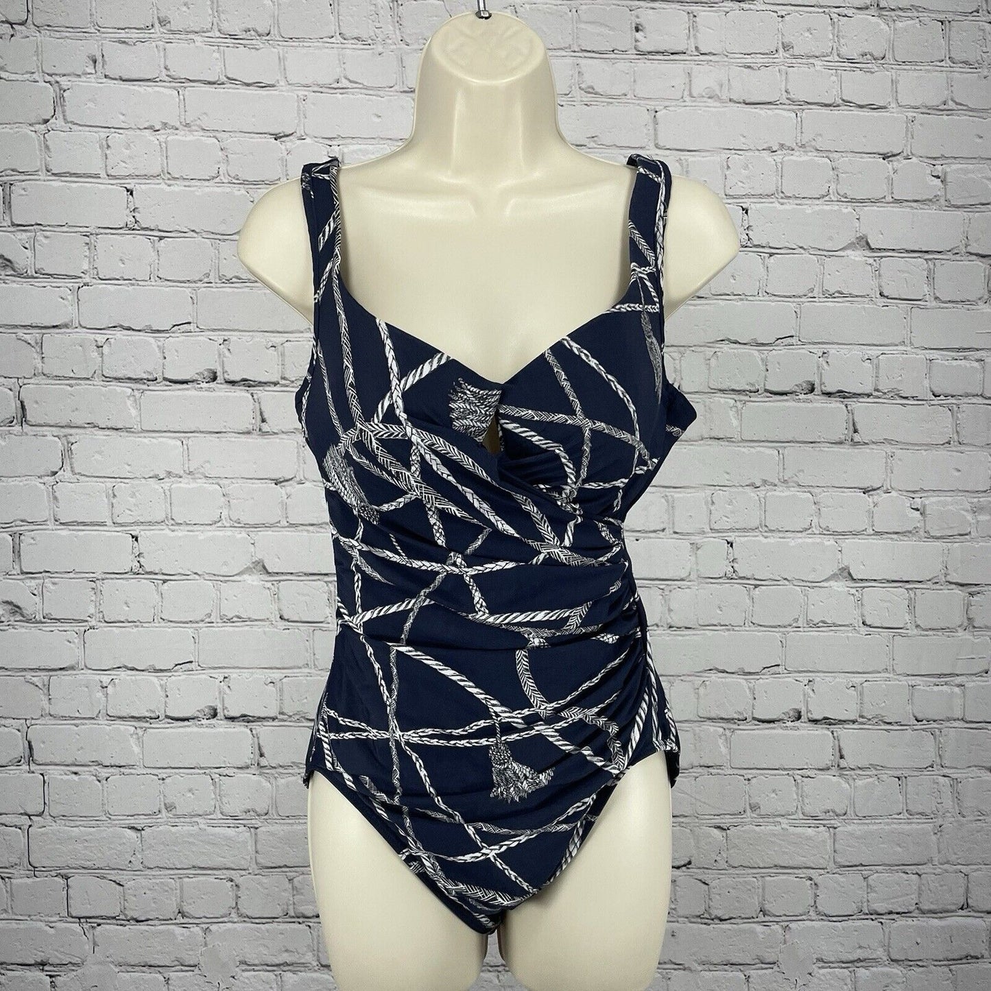 Miraclesuit Blue Print One Piece Swimsuit Padded Lined Full Coverage Size S/M*