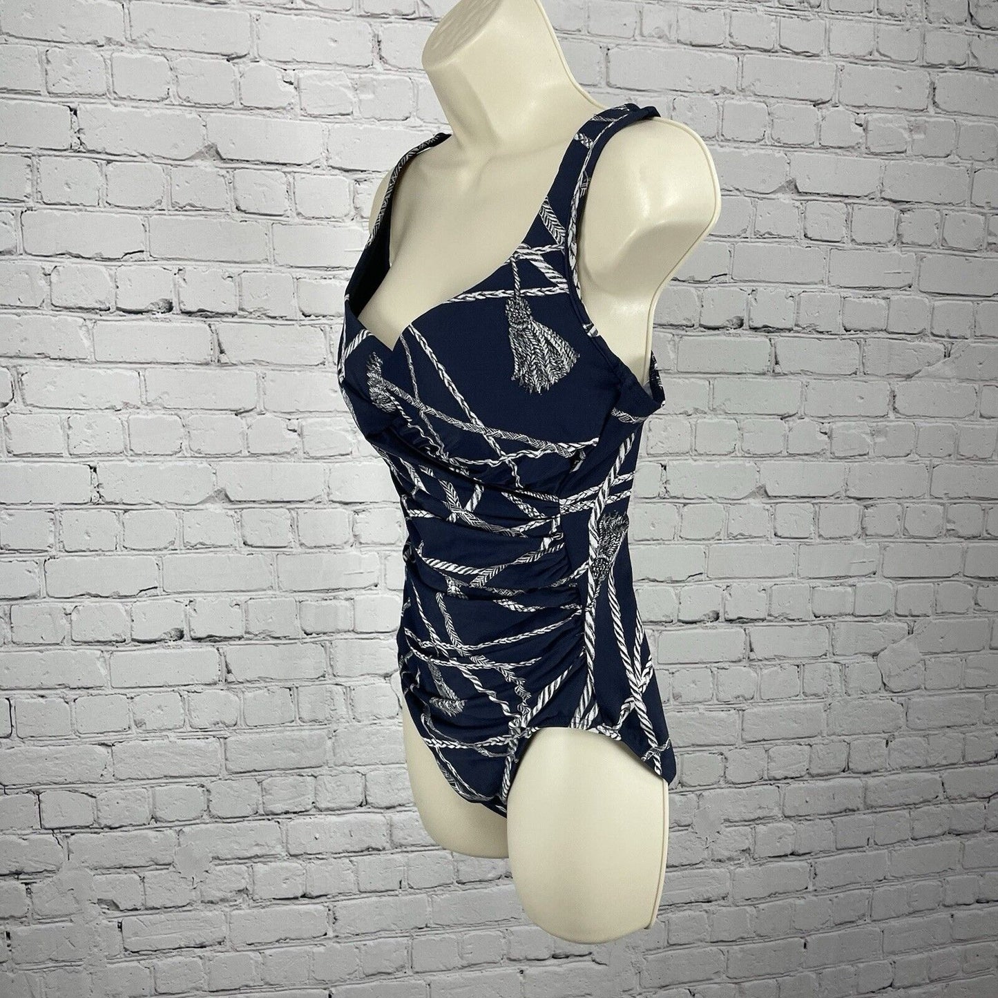 Miraclesuit Blue Print One Piece Swimsuit Padded Lined Full Coverage Size S/M*