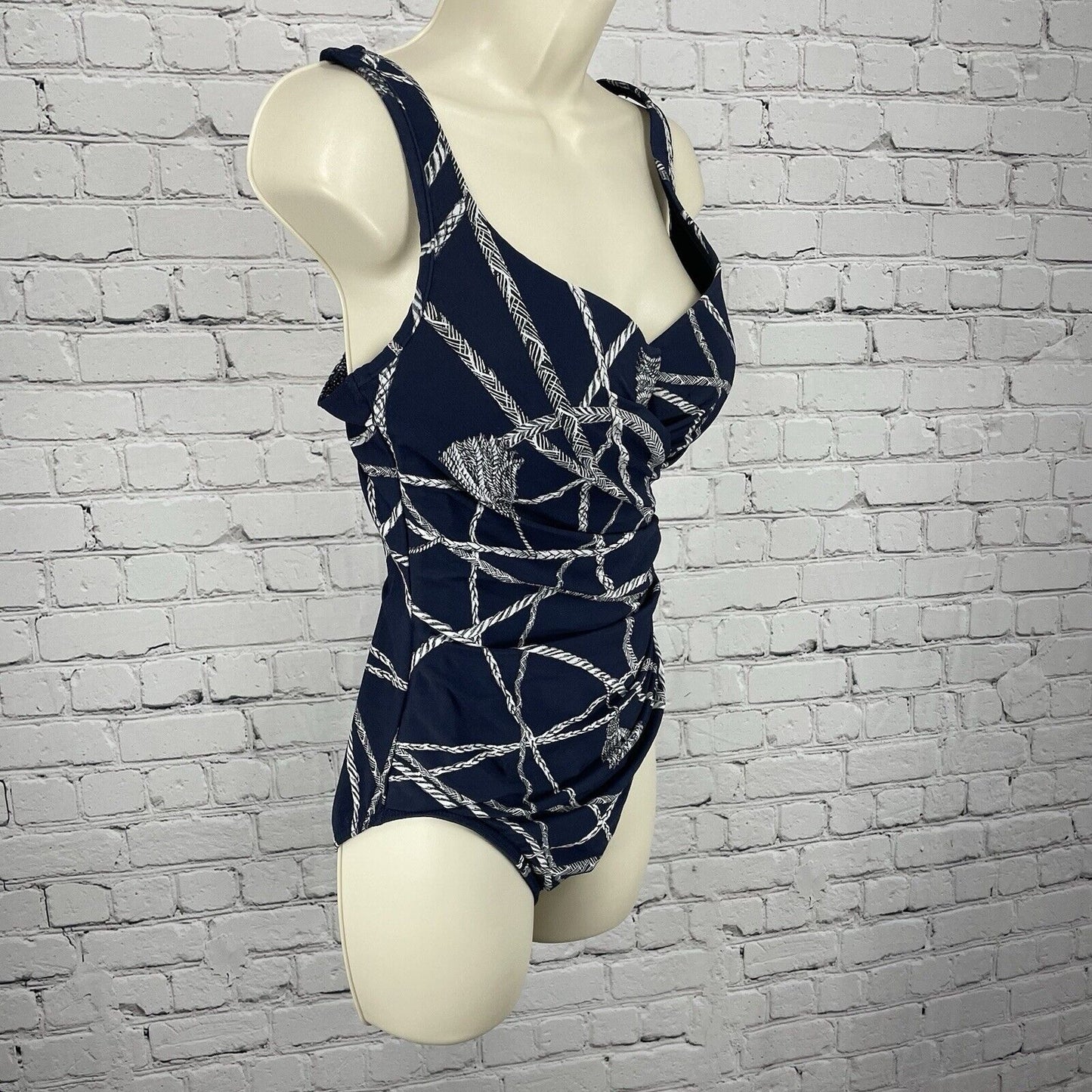 Miraclesuit Blue Print One Piece Swimsuit Padded Lined Full Coverage Size S/M*