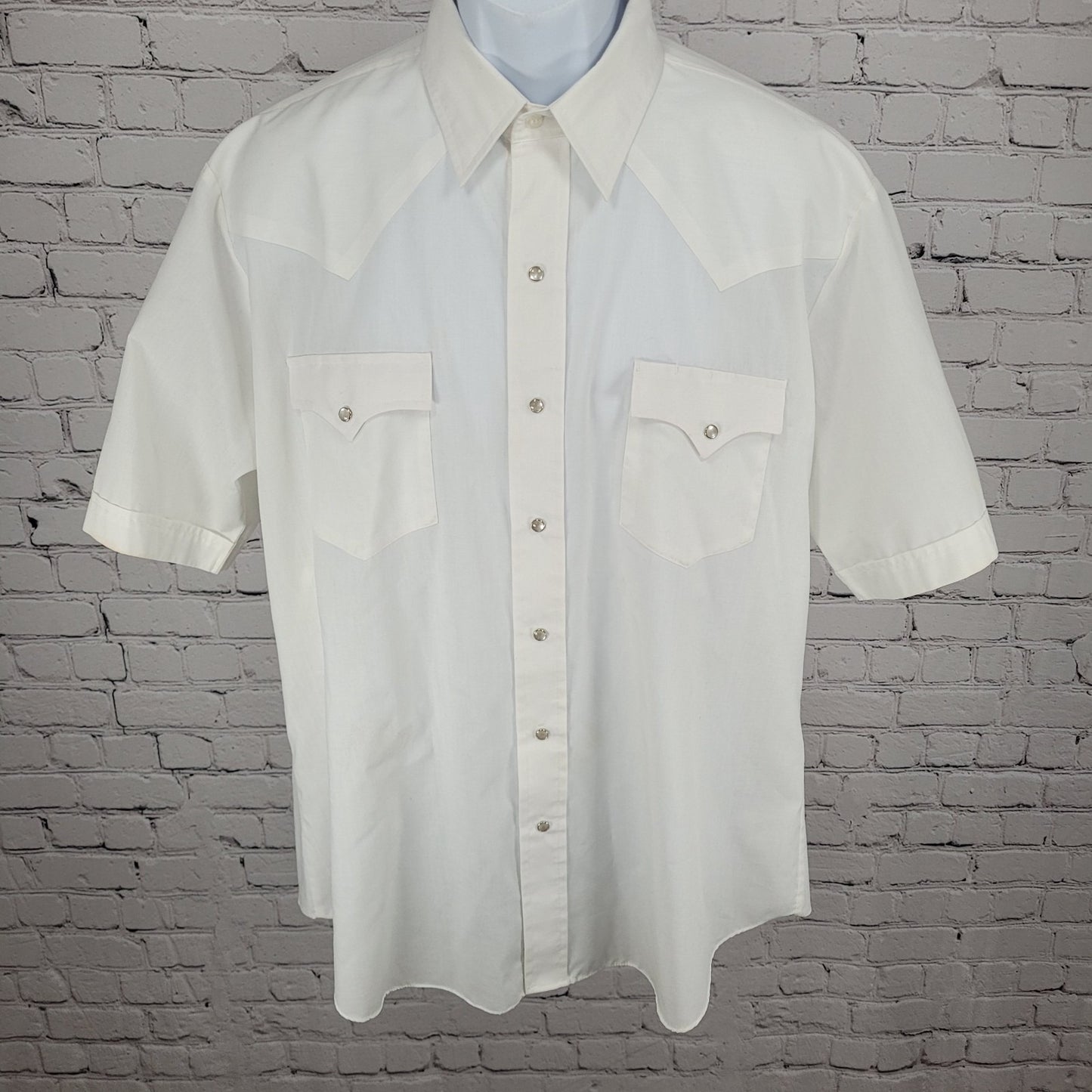VTG ATD White Authentic Western Pearl Snap Short Sleeve Shirt Size 17 2XL