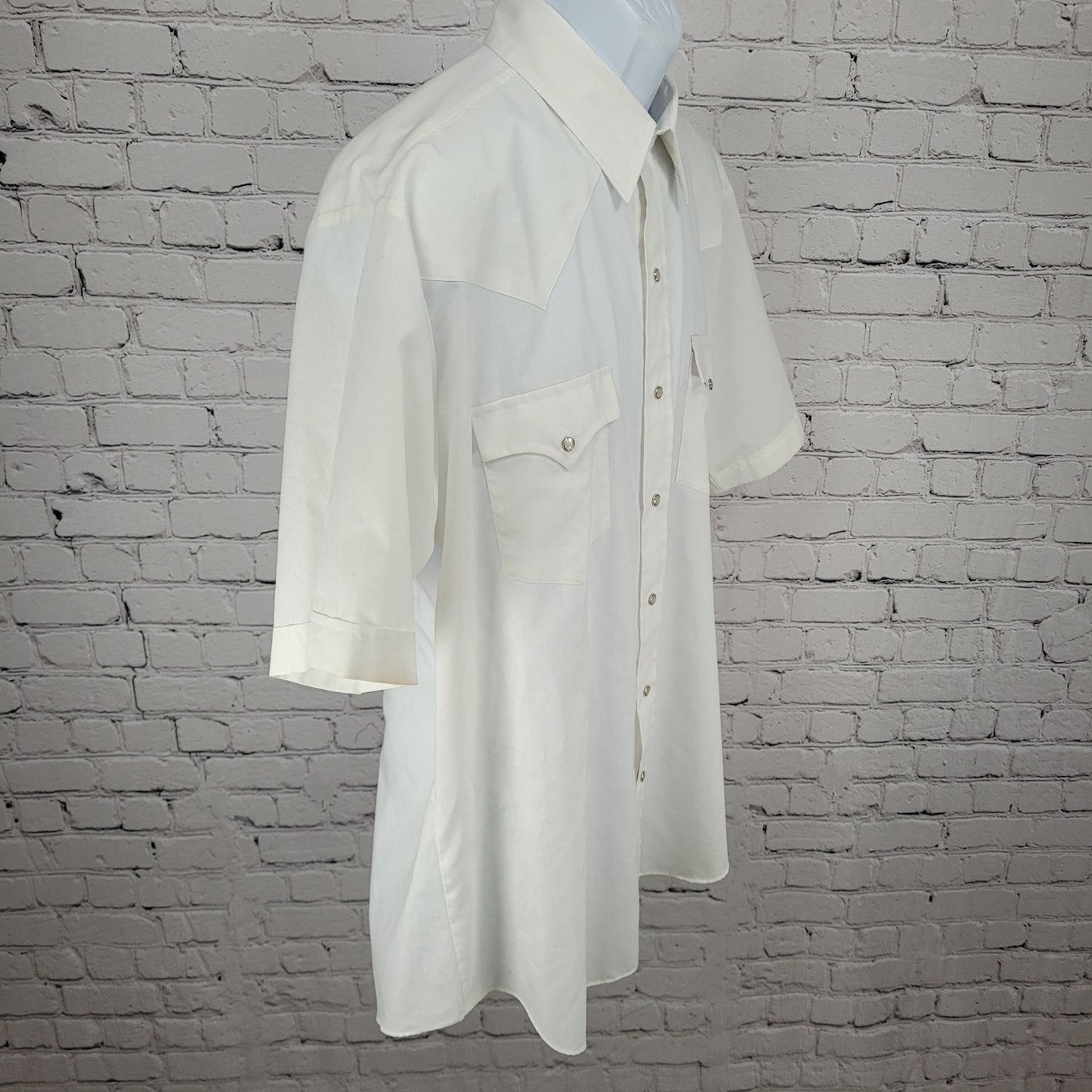 VTG ATD White Authentic Western Pearl Snap Short Sleeve Shirt Size 17 2XL