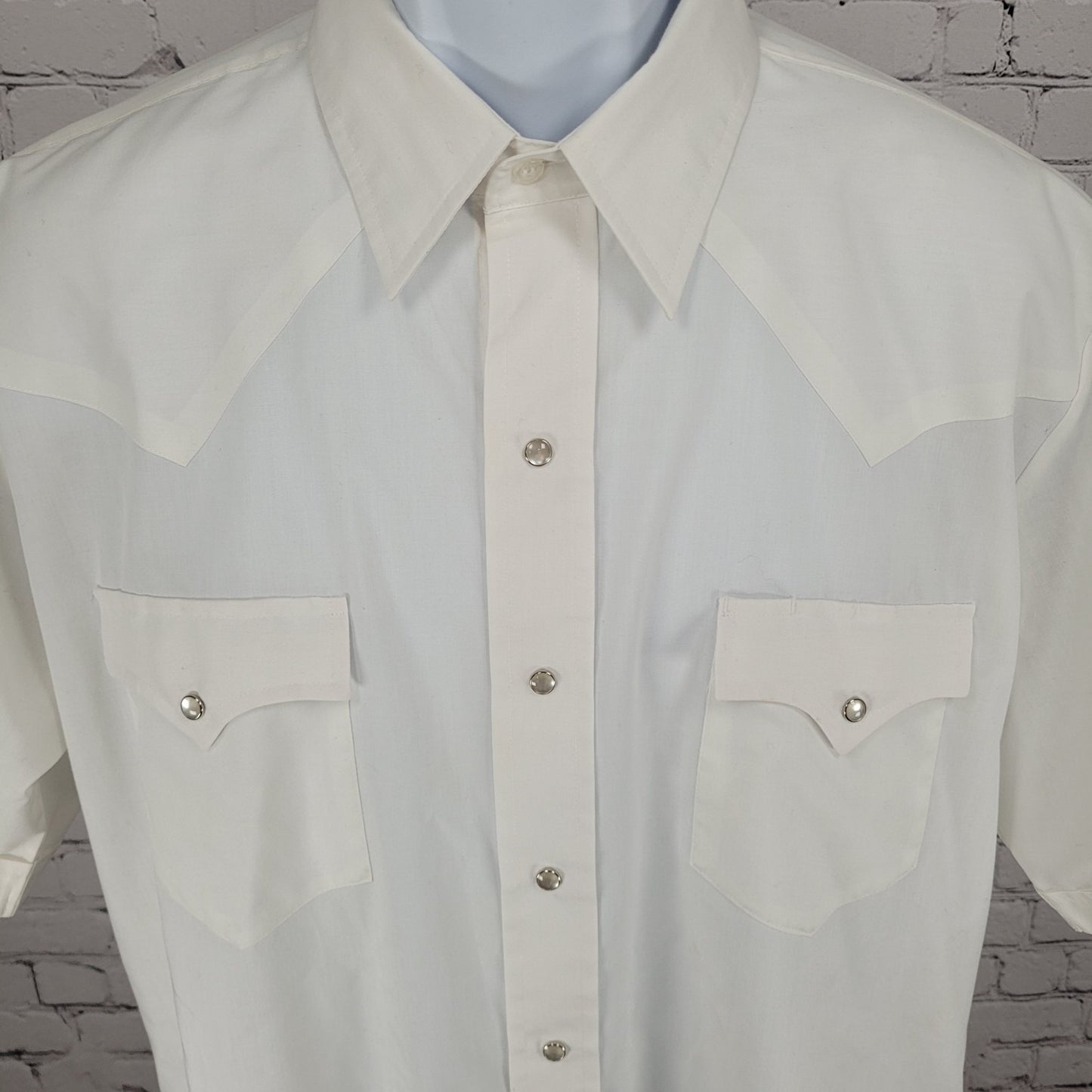 VTG ATD White Authentic Western Pearl Snap Short Sleeve Shirt Size 17 2XL