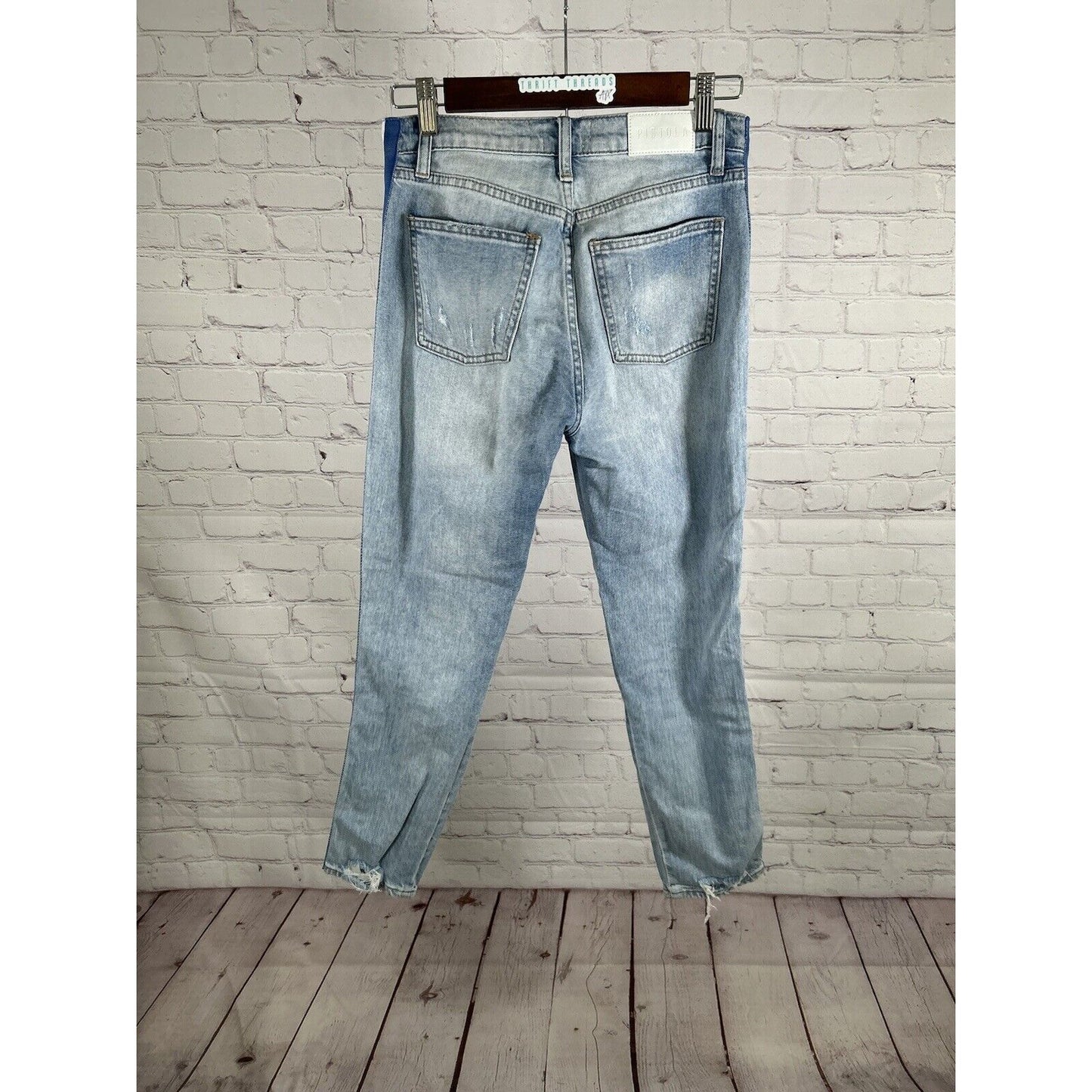 Pistola Side Stripe Distressed Light Wash Denim Tapered Jeans Women’s 25 (26x26)