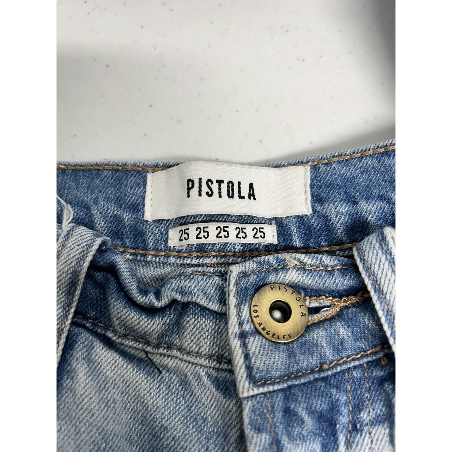 Pistola Side Stripe Distressed Light Wash Denim Tapered Jeans Women’s 25 (26x26)
