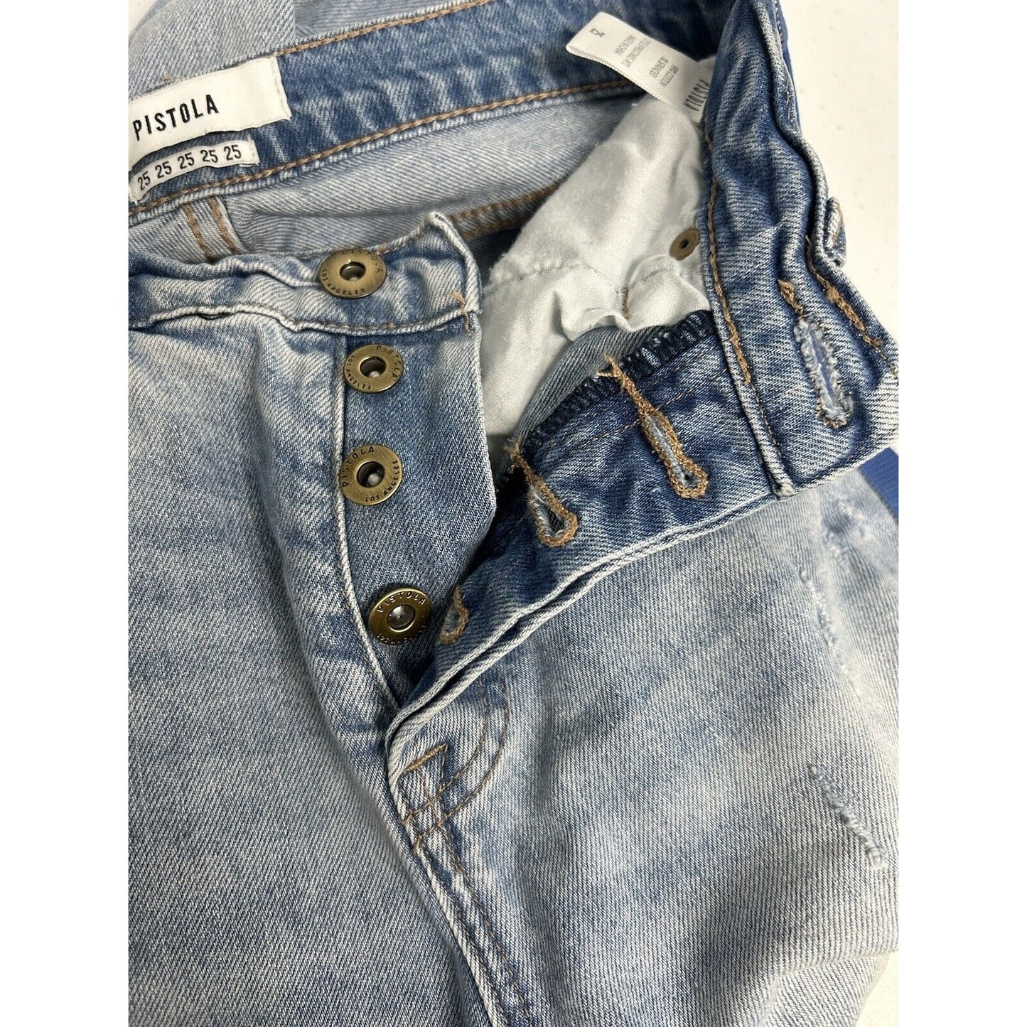 Pistola Side Stripe Distressed Light Wash Denim Tapered Jeans Women’s 25 (26x26)