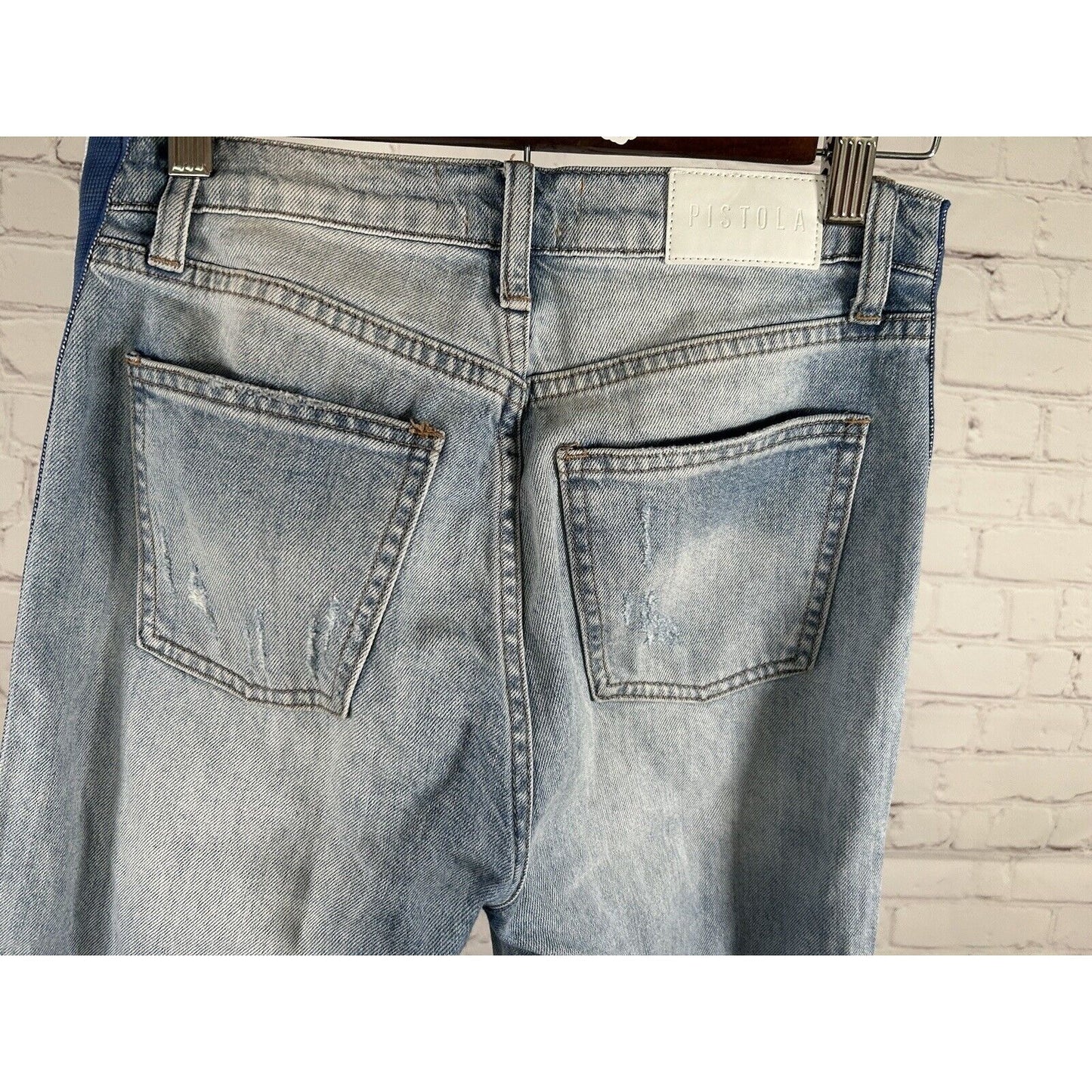 Pistola Side Stripe Distressed Light Wash Denim Tapered Jeans Women’s 25 (26x26)
