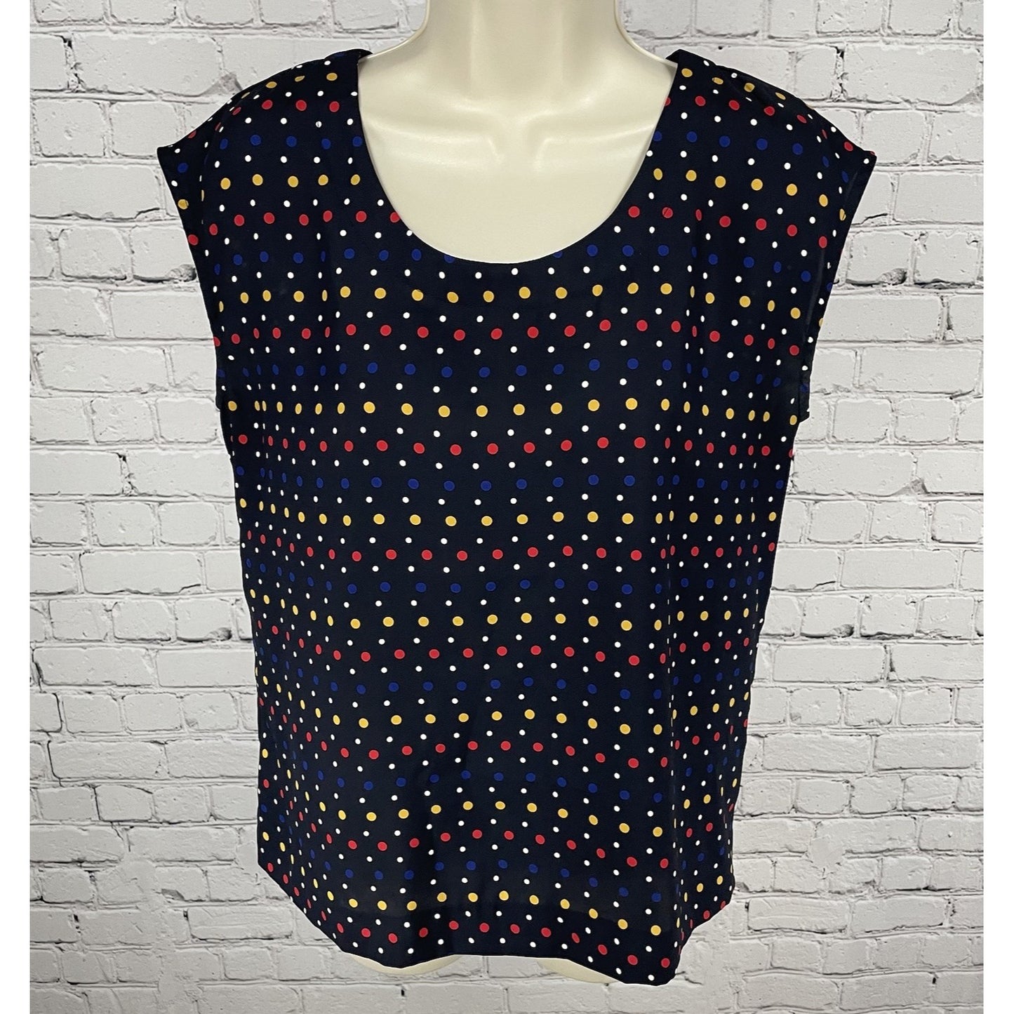 Tommy Hilfiger Navy Polka Dot Boxy Lightweight Cap Sleeve Blouse Top Size XS