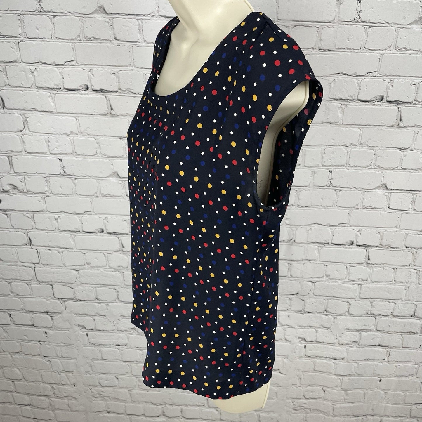 Tommy Hilfiger Navy Polka Dot Boxy Lightweight Cap Sleeve Blouse Top Size XS