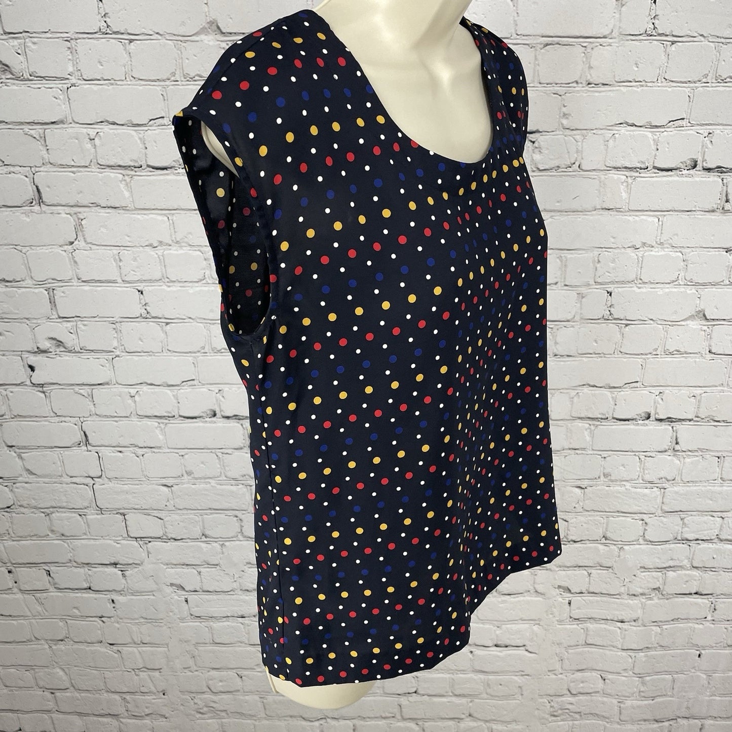 Tommy Hilfiger Navy Polka Dot Boxy Lightweight Cap Sleeve Blouse Top Size XS