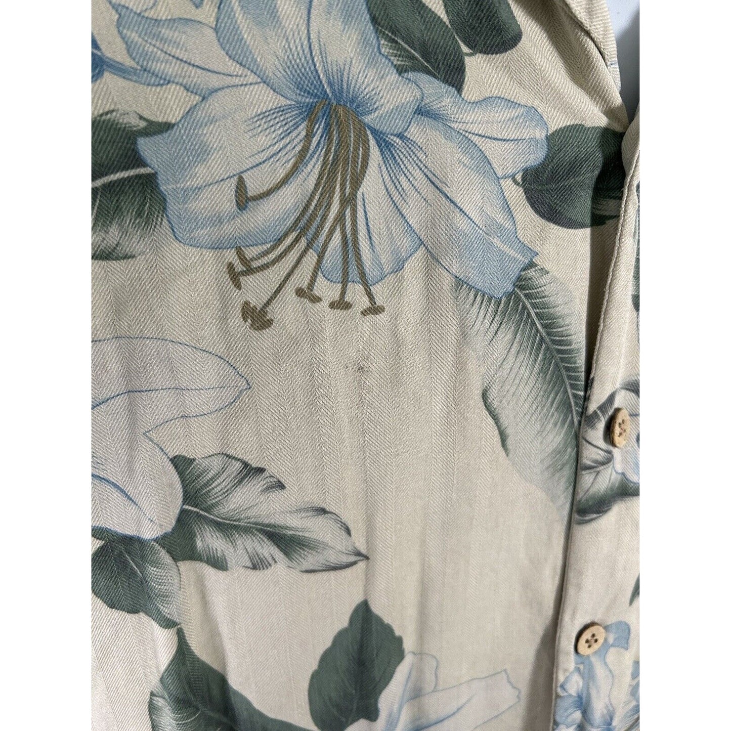 Bermuda Bay 100% Silk Hawaiian Tropical Button Front Shirt Short Sleeves Mens L