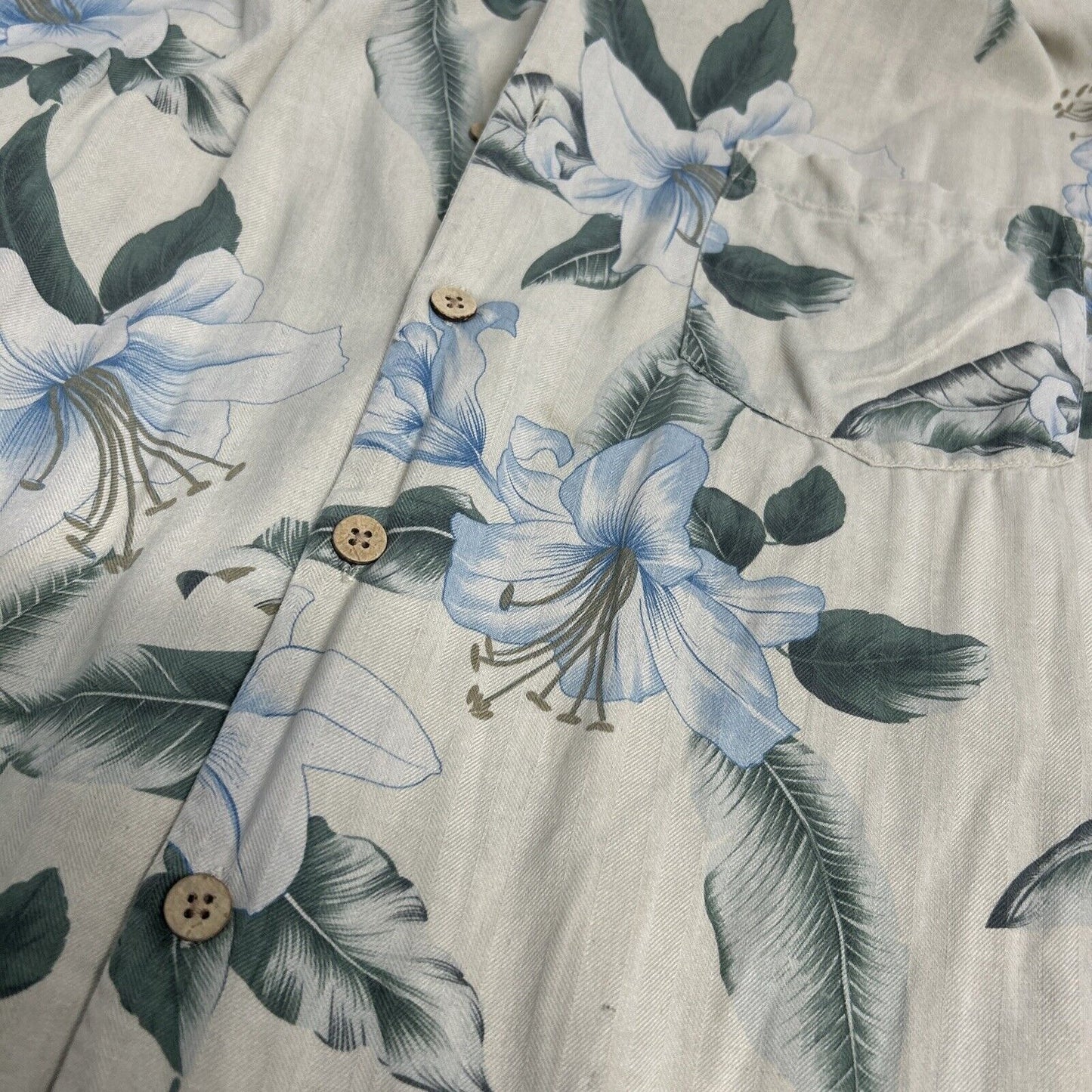 Bermuda Bay 100% Silk Hawaiian Tropical Button Front Shirt Short Sleeves Mens L