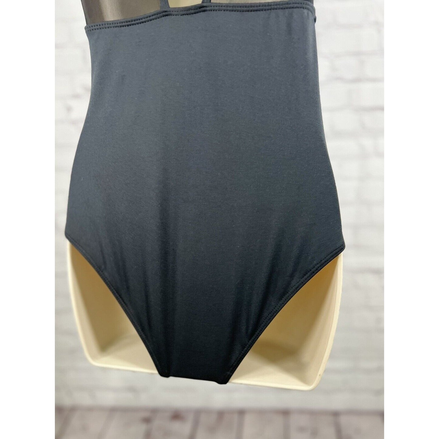 NWOT Cacelin Black Mesh High Neck Deep V Ruching One Piece Women's Swimsuit S
