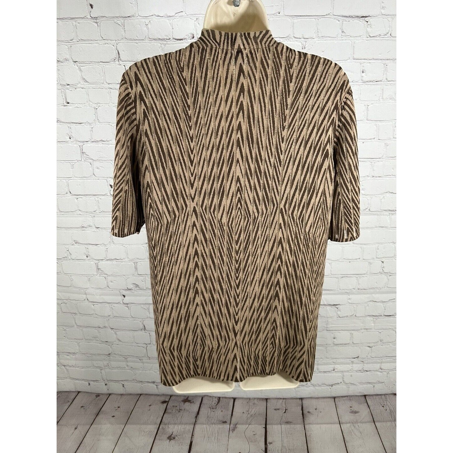 Chicos Chunky Beaded Short Sleeve Brown Striped Knit Cardigan Women’s M