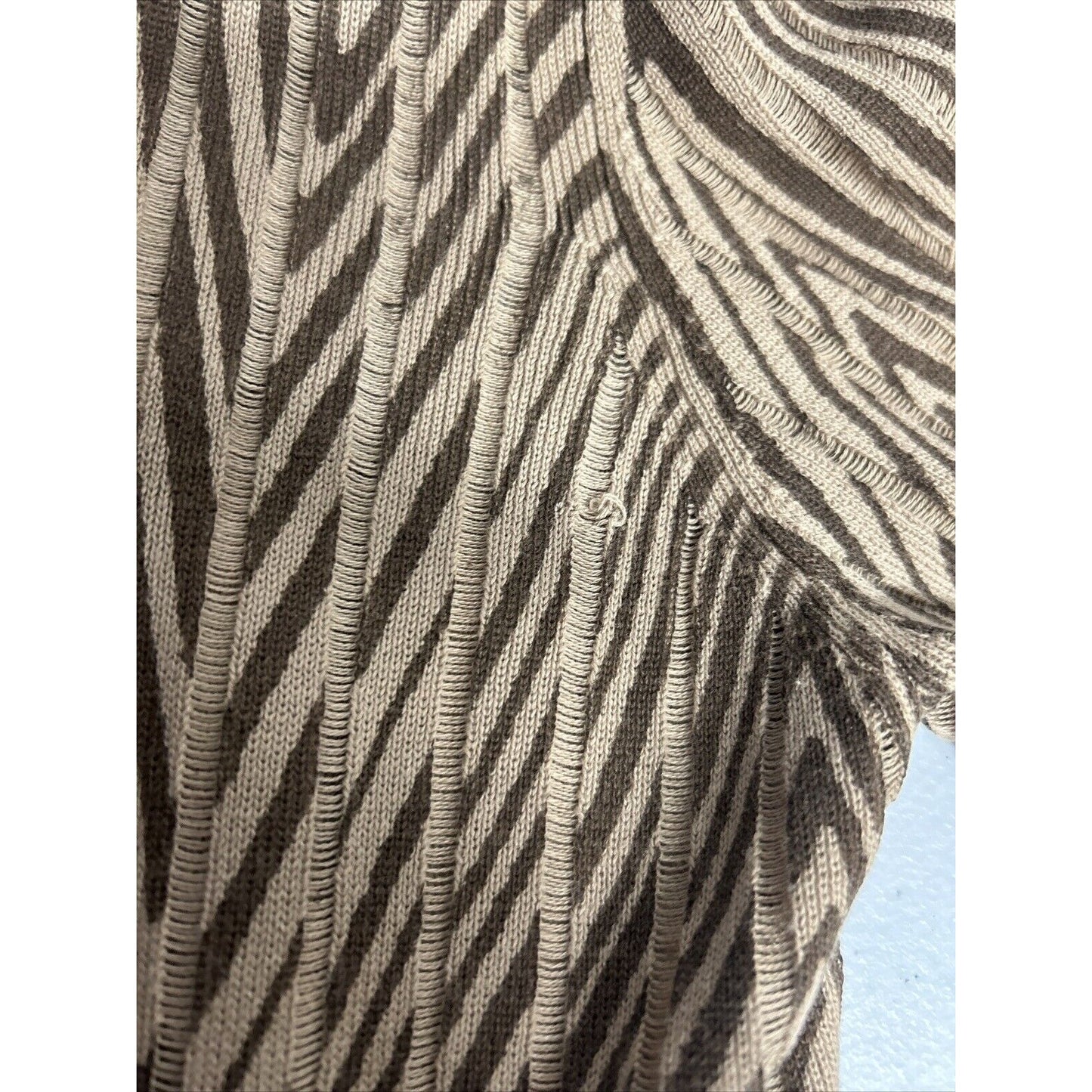 Chicos Chunky Beaded Short Sleeve Brown Striped Knit Cardigan Women’s M