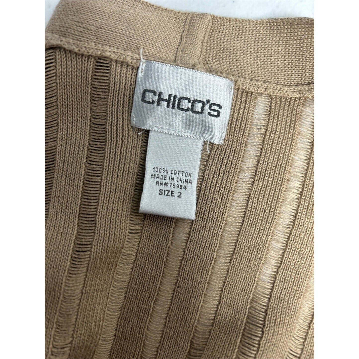 Chicos Chunky Beaded Short Sleeve Brown Striped Knit Cardigan Women’s M