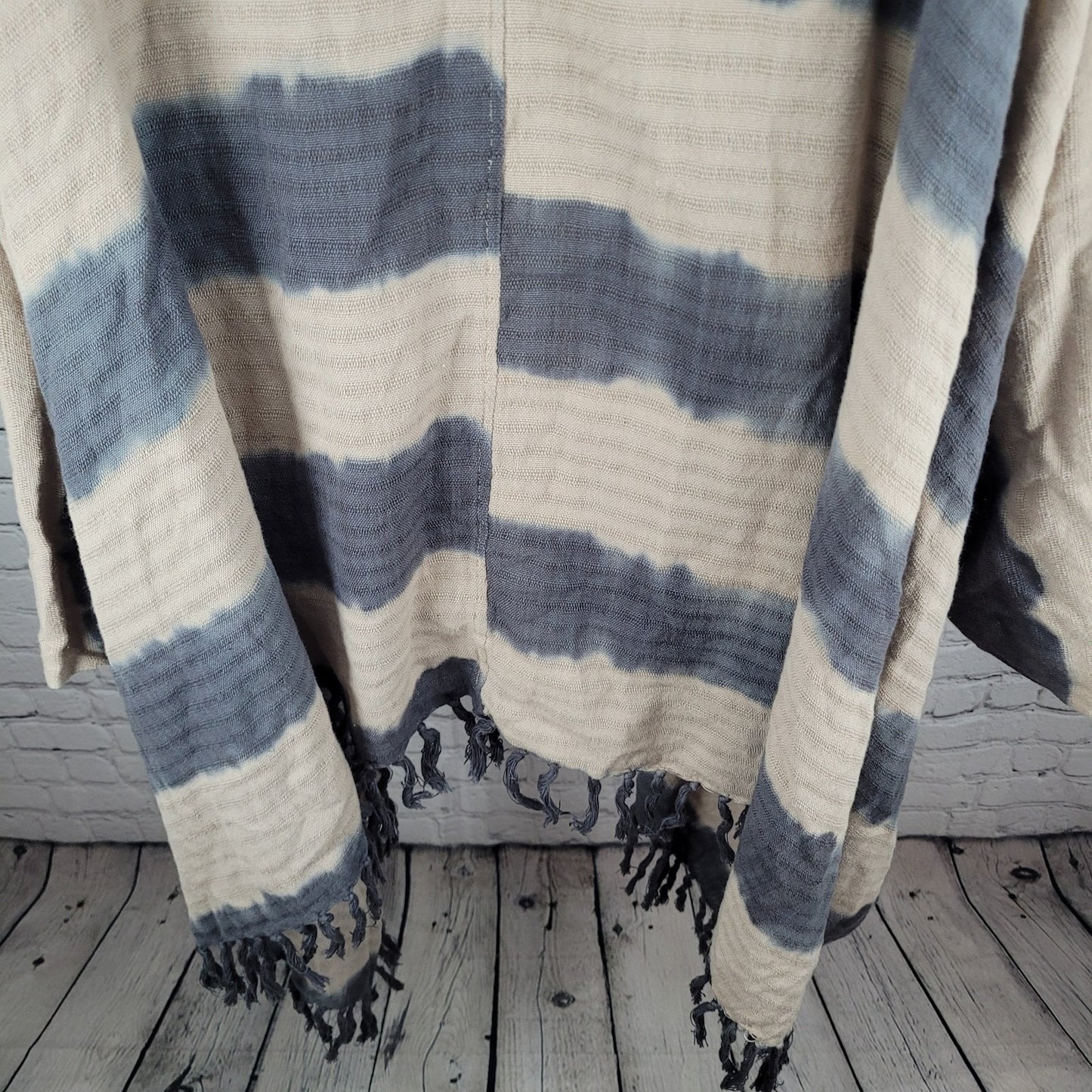 Ketzali Beige & Grey Handmade Cotton Knit Open Wrap Poncho Cardigan O/S