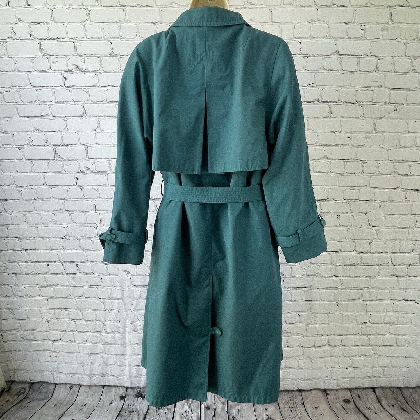 VTG Bryant Park Teal Blue Long Overcoat Lined Belted Insulated Pockets Poland XL