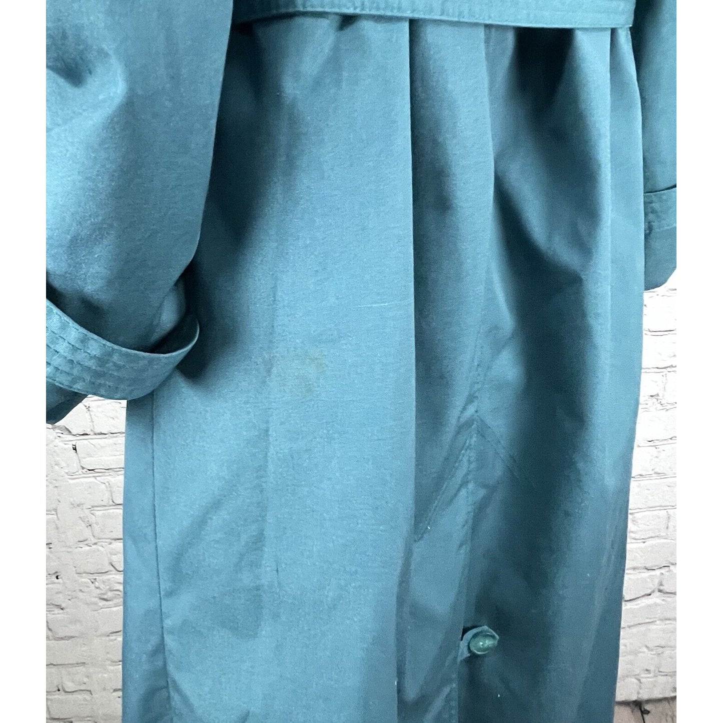 VTG Bryant Park Teal Blue Long Overcoat Lined Belted Insulated Pockets Poland XL