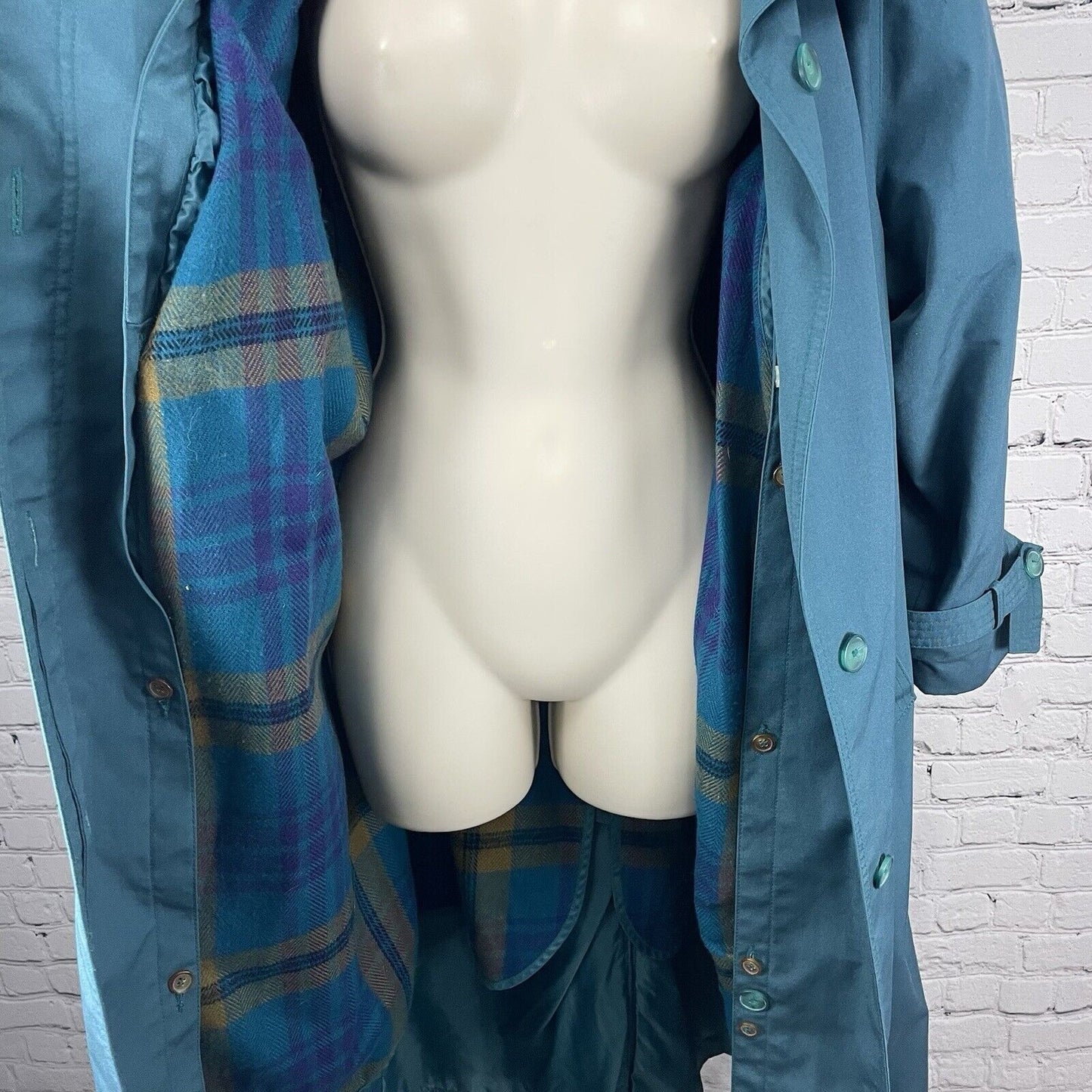 VTG Bryant Park Teal Blue Long Overcoat Lined Belted Insulated Pockets Poland XL
