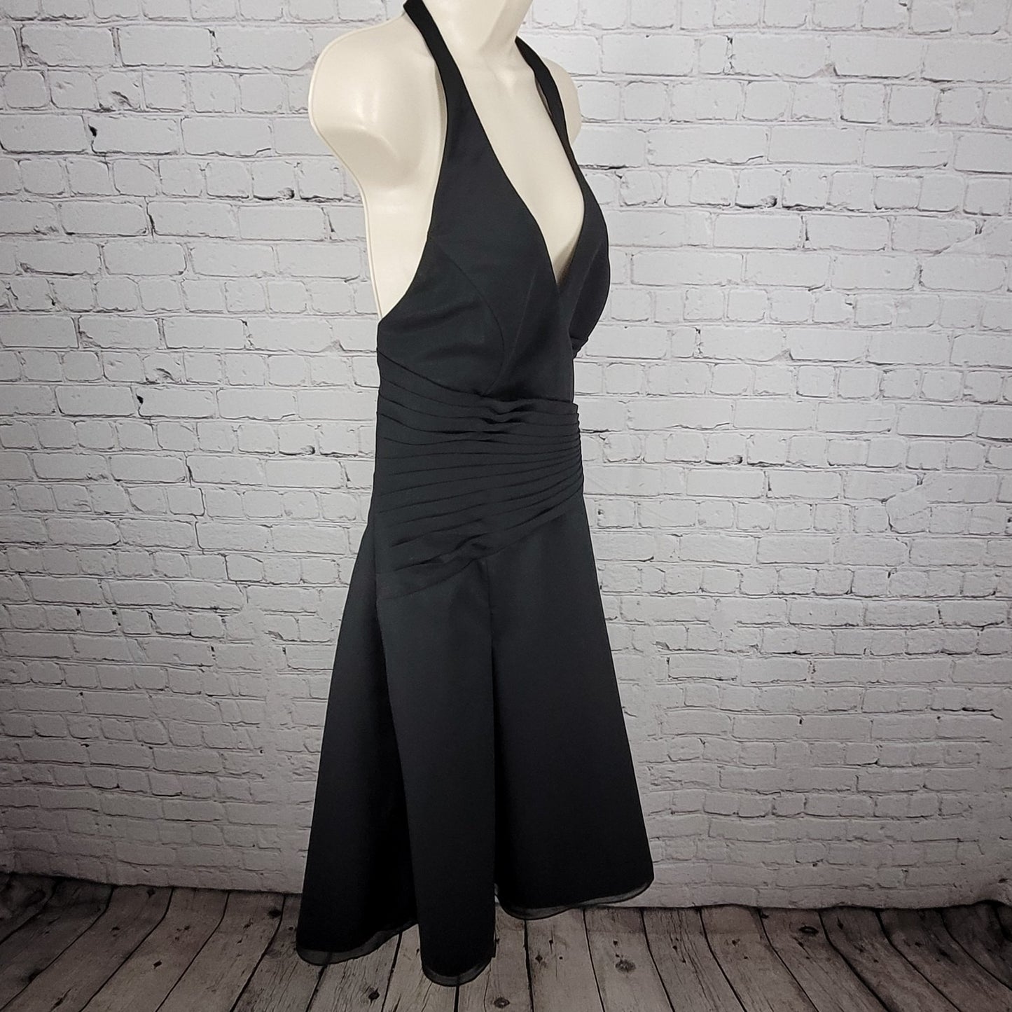 Modern Maids Mary’s Import Bridal's Black Backless Halter A Line Midi Dress 14