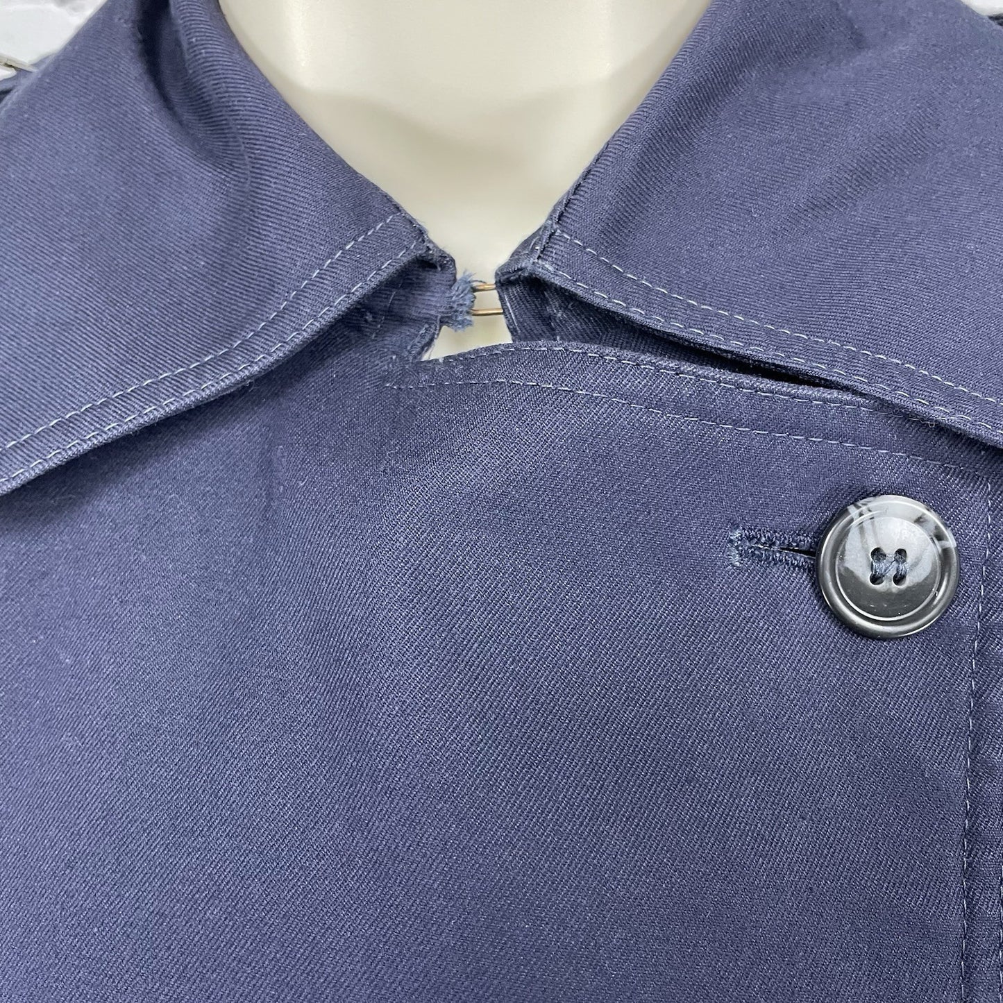 Cyclone Navy Blue Cotton Blend Lined Trench Pea Coat Pockets Collared Size 6