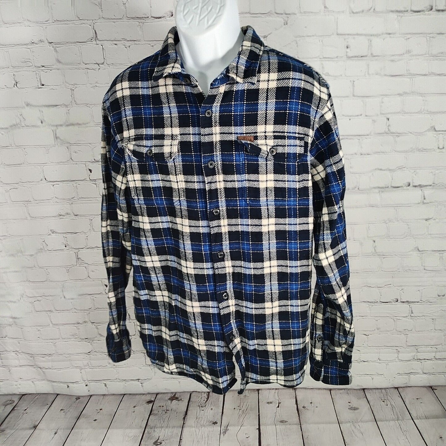 Orvis Classic Collections Plaid Thick Flannel Logo Shirt With Pockets Mens Large
