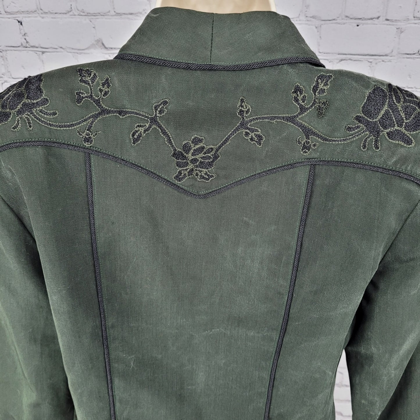 VTG Clarissa Cassandra Green Embroidered Floral Retro Crop Jacket USA Medium M