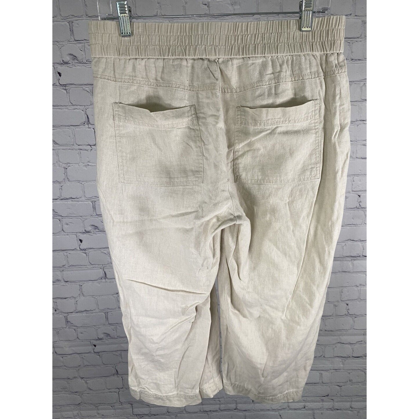 Valerie Stevens Beige Linen Blend Elastic Waist Capri Pants Petite 8P (30 x 18)