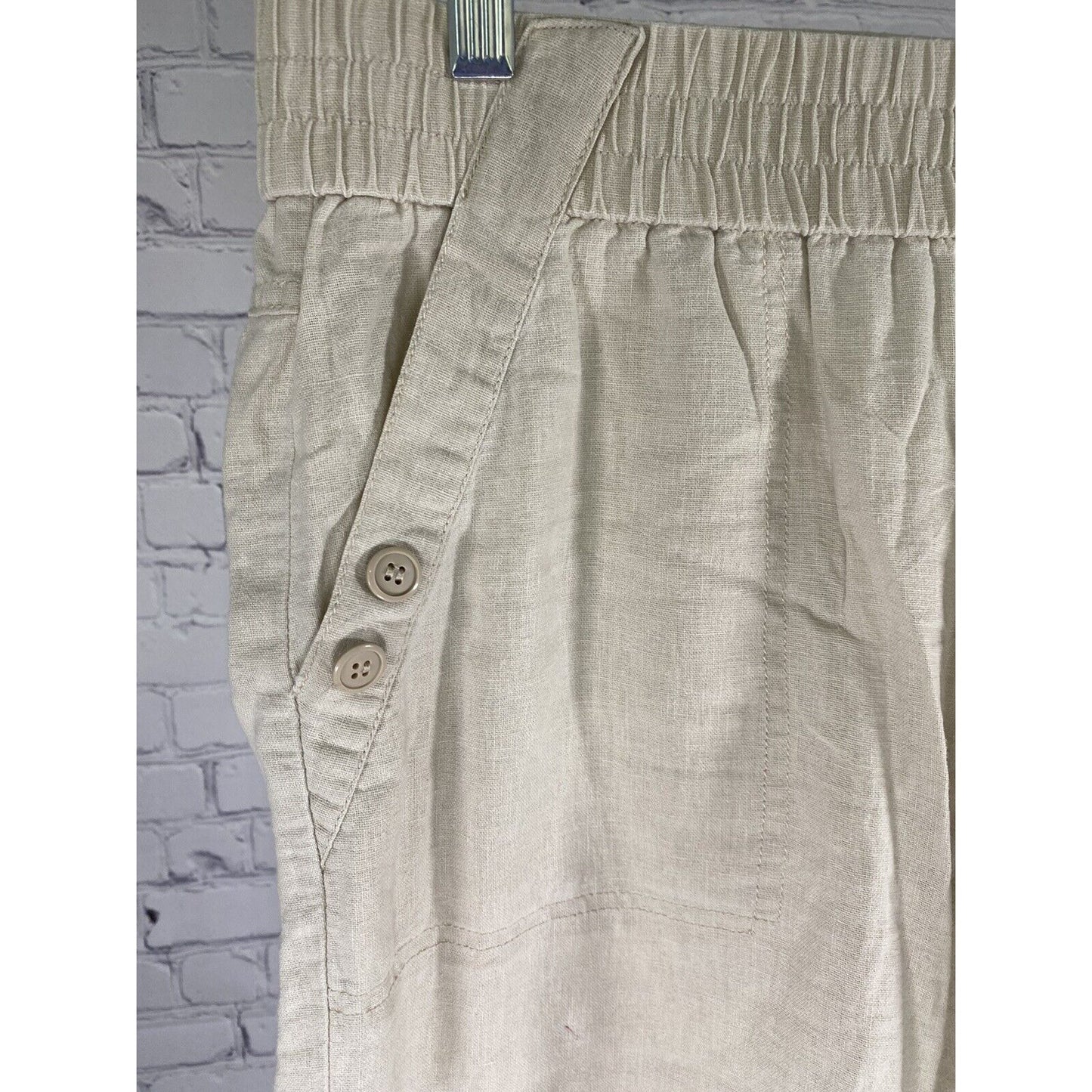 Valerie Stevens Beige Linen Blend Elastic Waist Capri Pants Petite 8P (30 x 18)