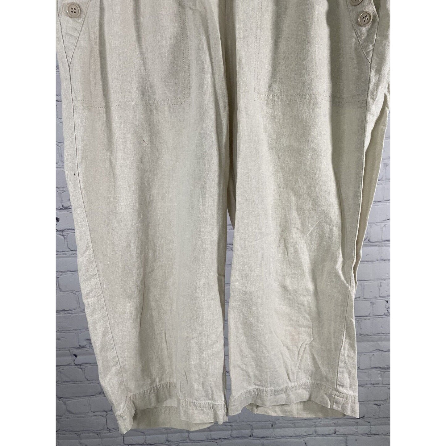 Valerie Stevens Beige Linen Blend Elastic Waist Capri Pants Petite 8P (30 x 18)