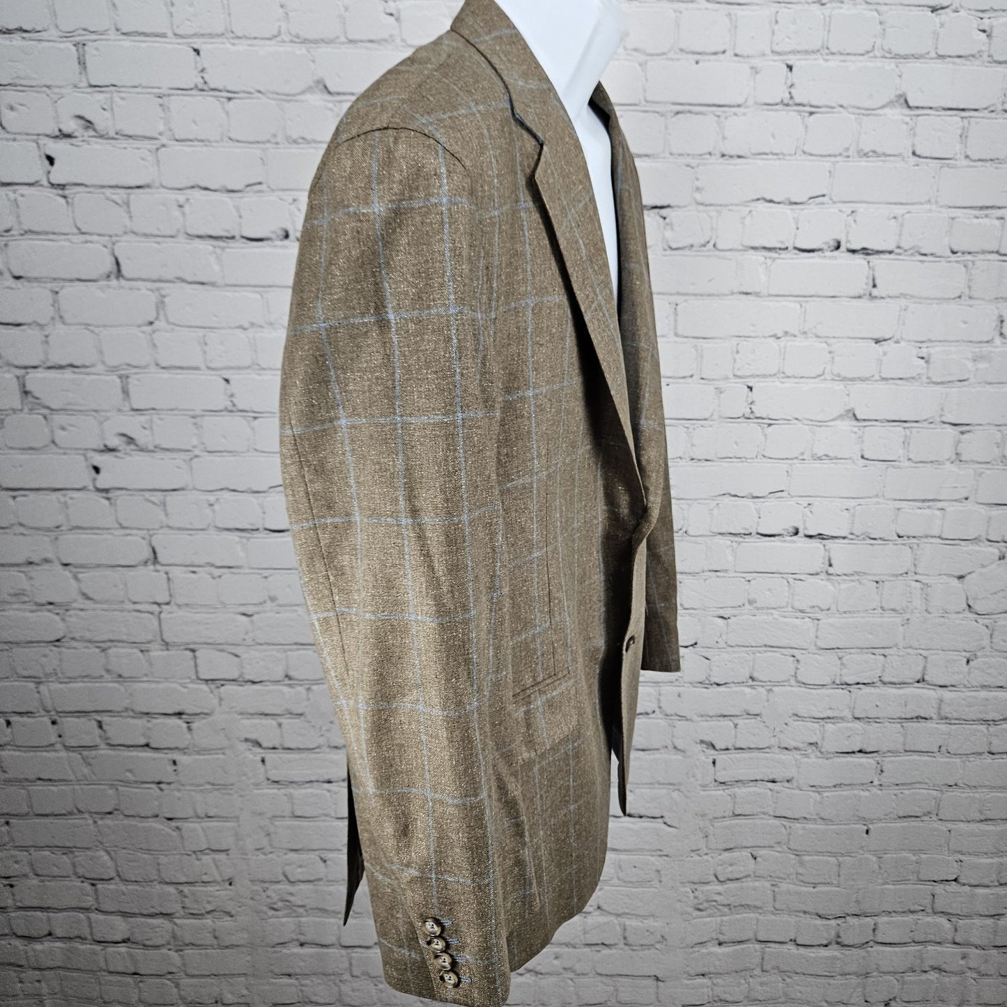 IKE Behar Brown 100% Silk Blue Check 2 Button Vented Notch Blazer Sport Coat 42R