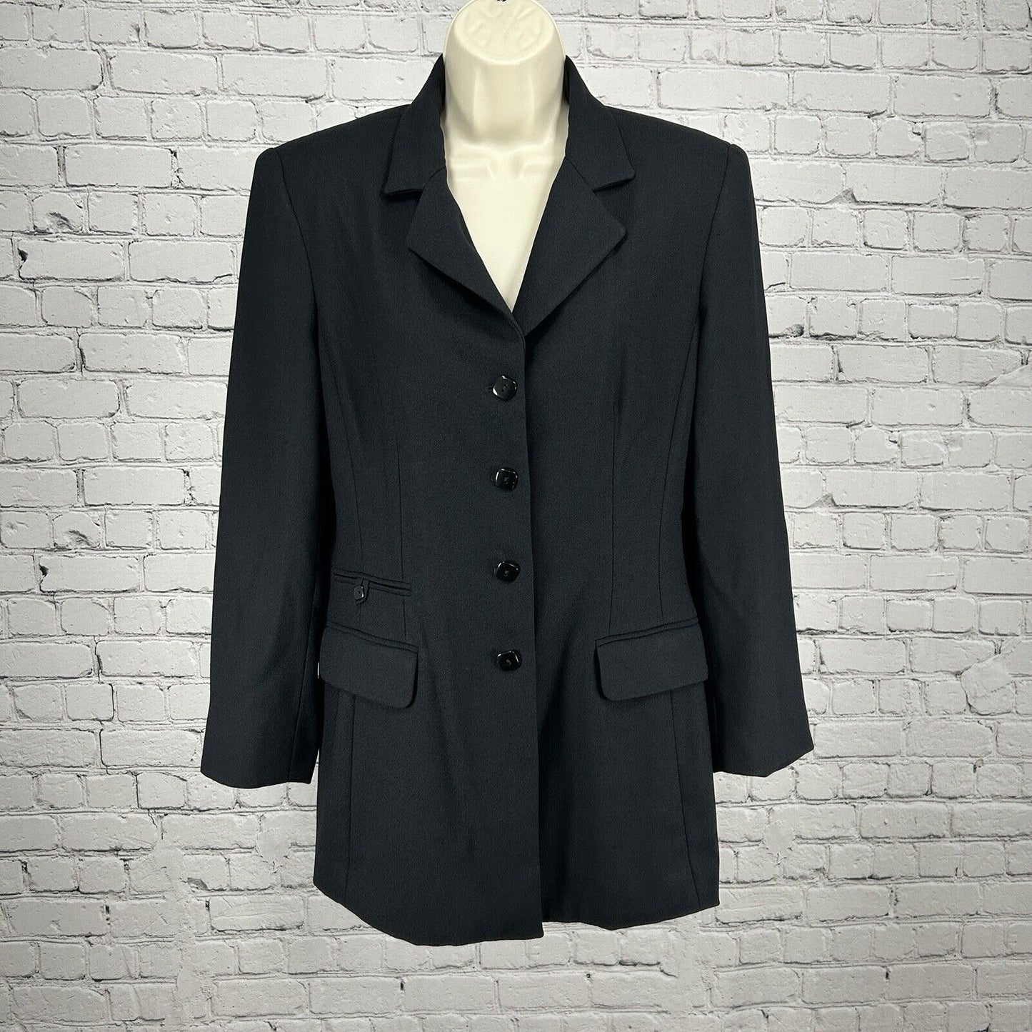 VTG Gianni Sport Solid Black 4 Button Collared Vented Blazer Women’s USA Size 8